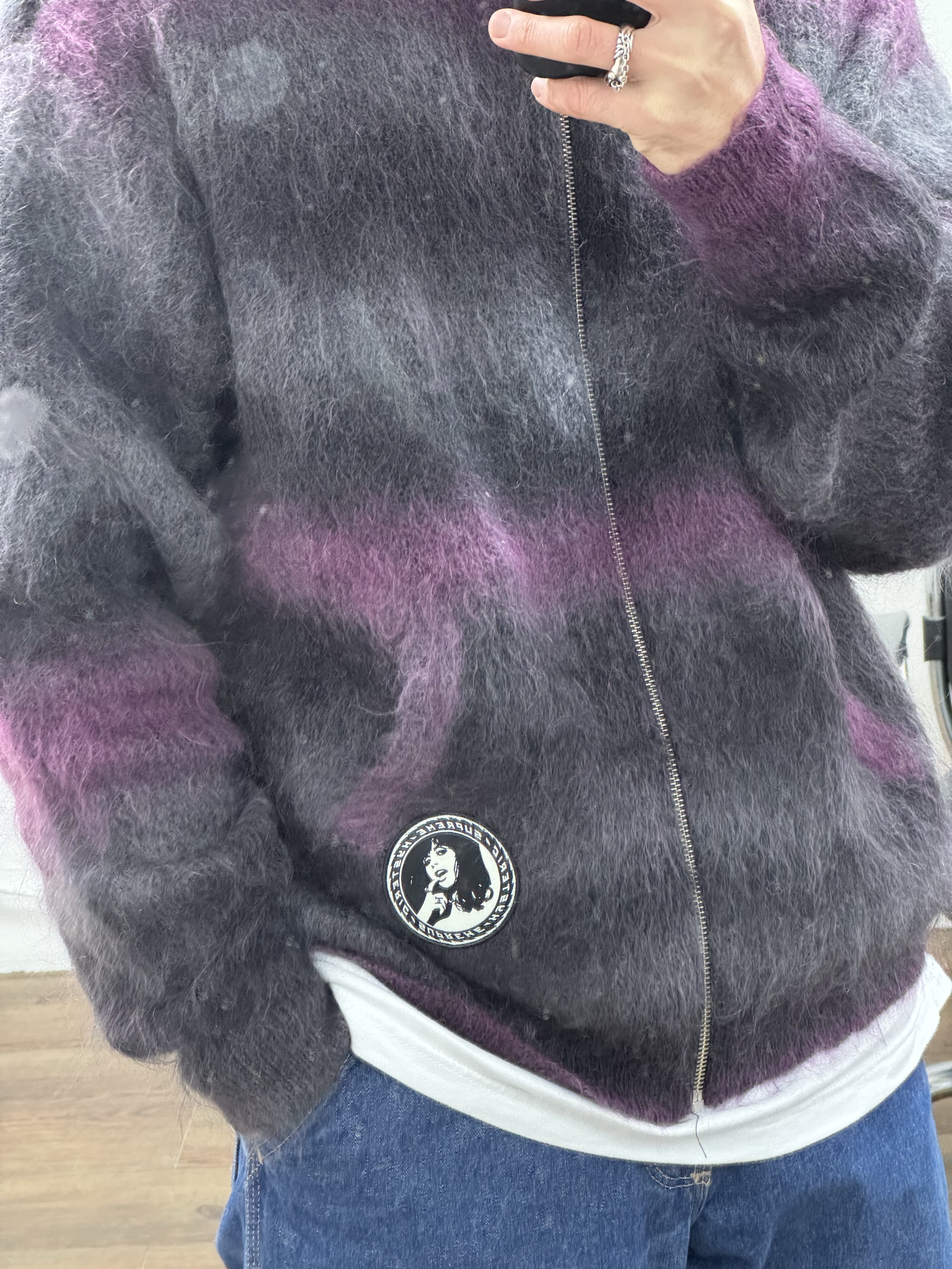 Supreme x MM6 Maison Margiela Zip Up Hooded Sweatshirt Ash Grey - 24SS, Supreme x Hysteric Glamour Mohair Zip Up Hooded Sweater Black - 24FW 착용 스타일 - 5