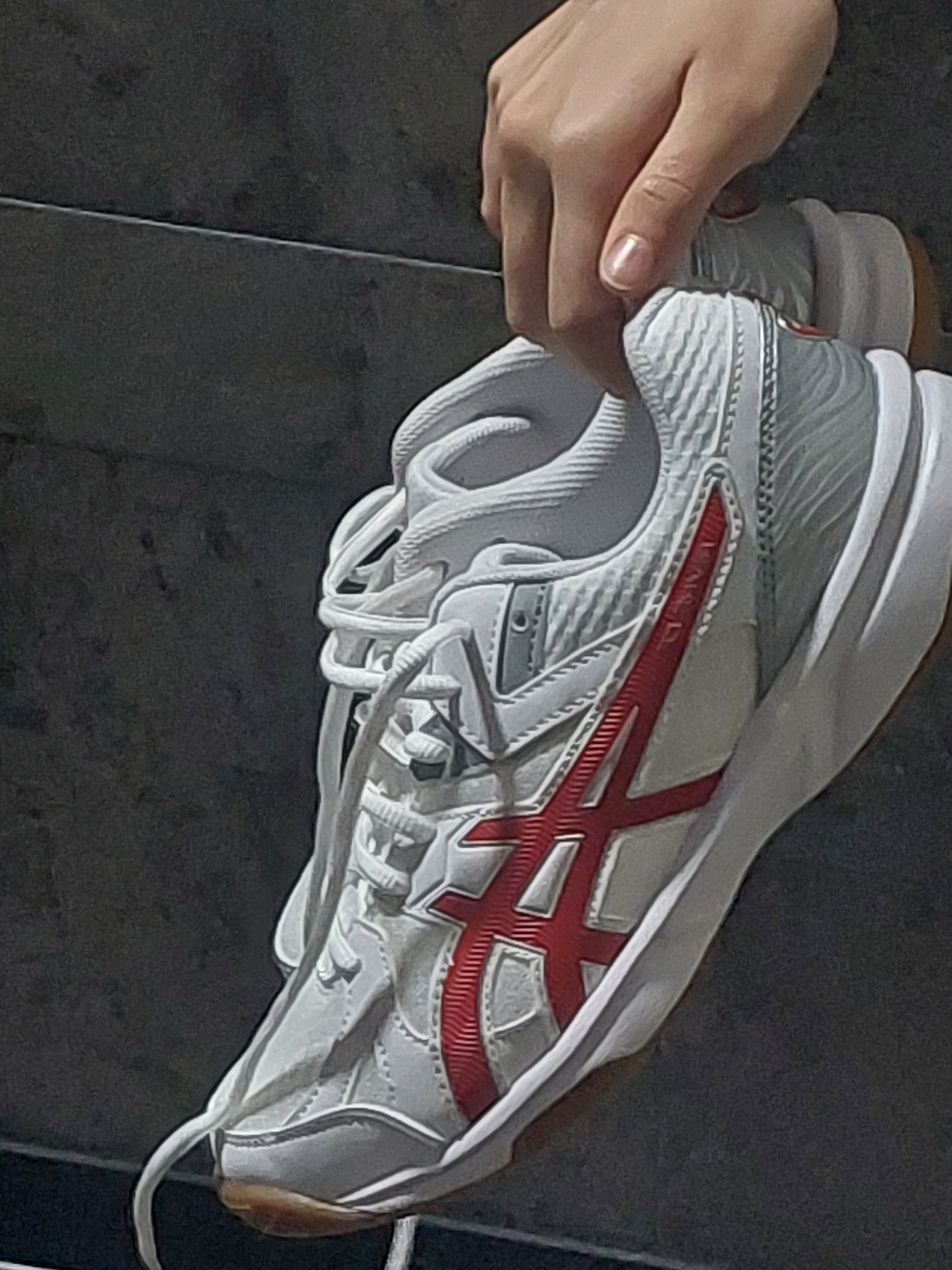 Asics Rivre CF White Classic Red 착용 스타일 - 2
