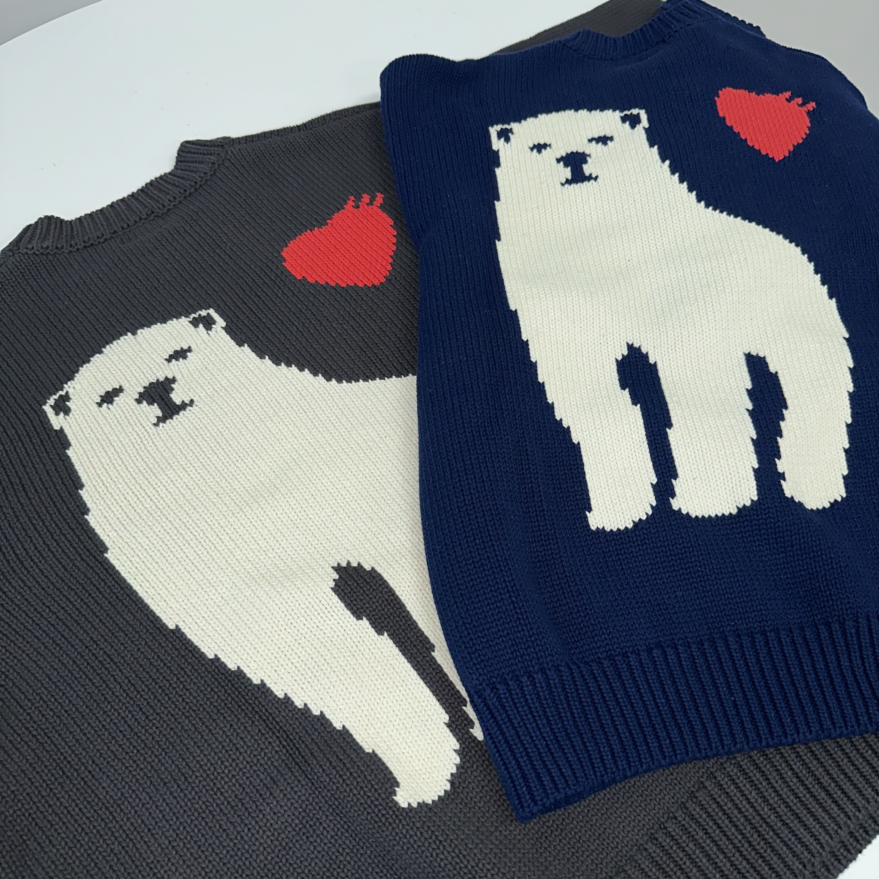 Human Made Low Gauge Knit Sweater Navy, Human Made Low Gauge Knit Sweater Charcoal 착용 스타일 - 1