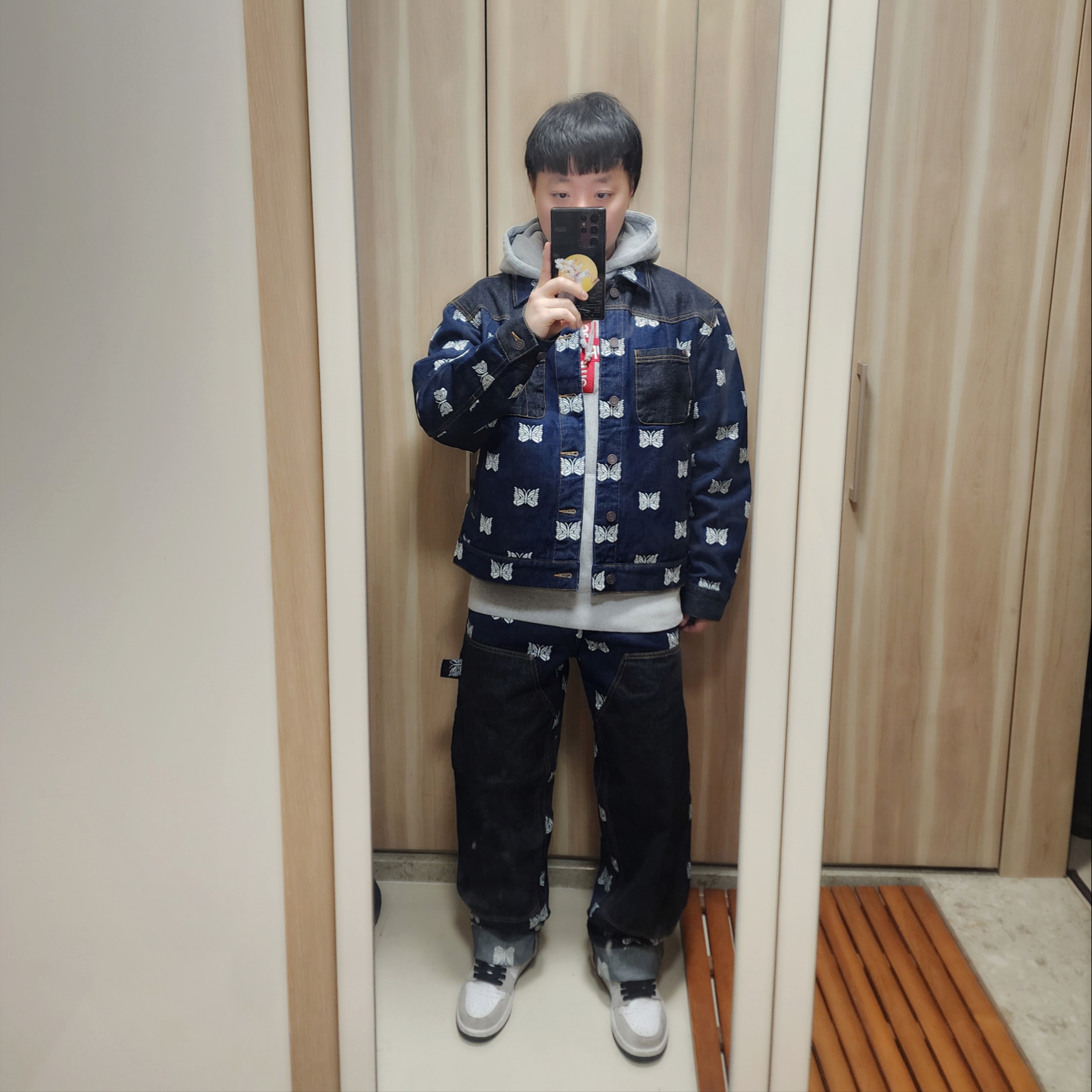Palace x Needles Western Denim Jacket Indigo - 24FW, Palace x Needles Double Knee Pant Indigo - 24FW 착용 스타일 - 1