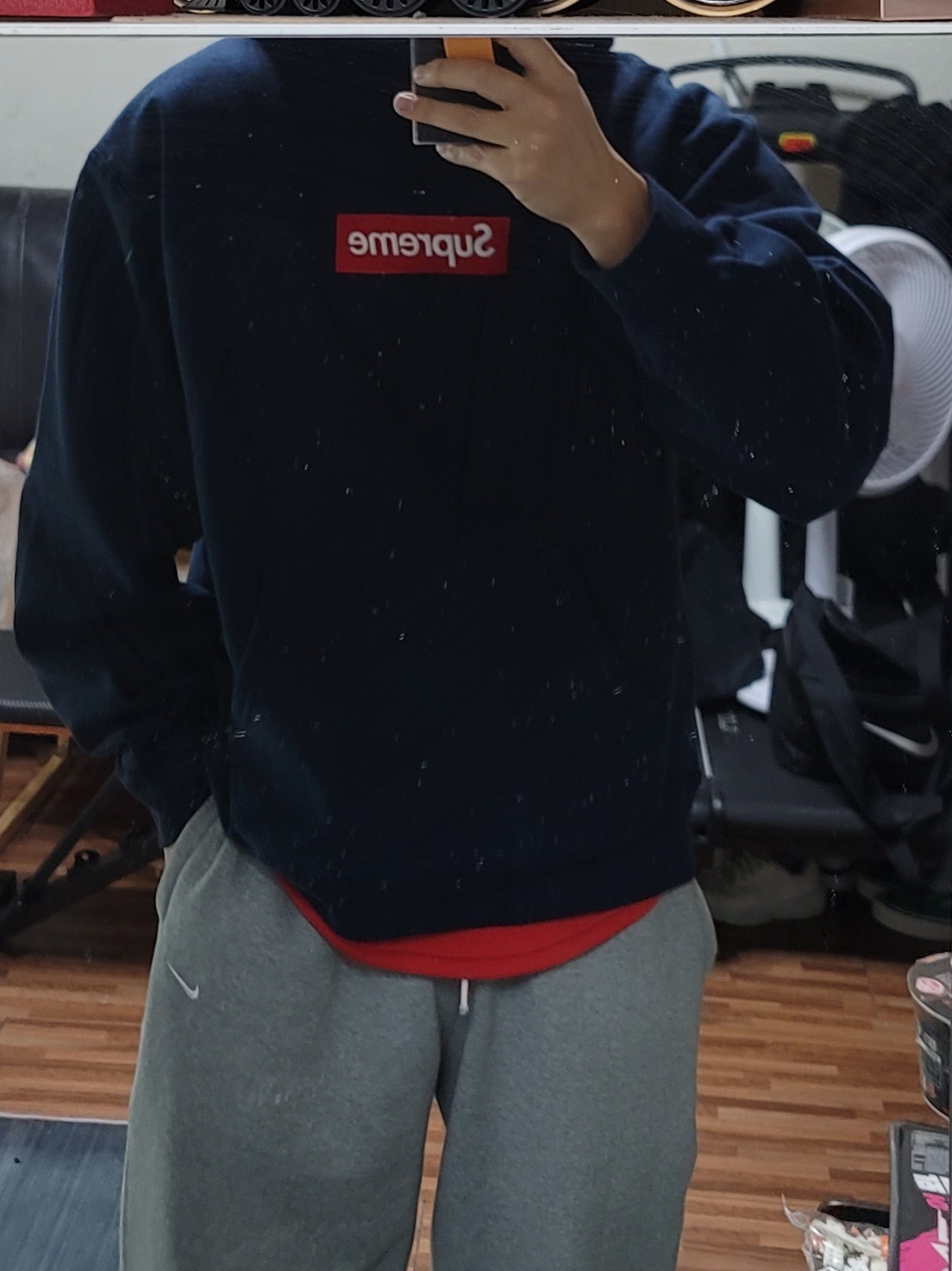 Supreme Box Logo Hooded Sweatshirt Navy - 24FW 착용 스타일 - 1