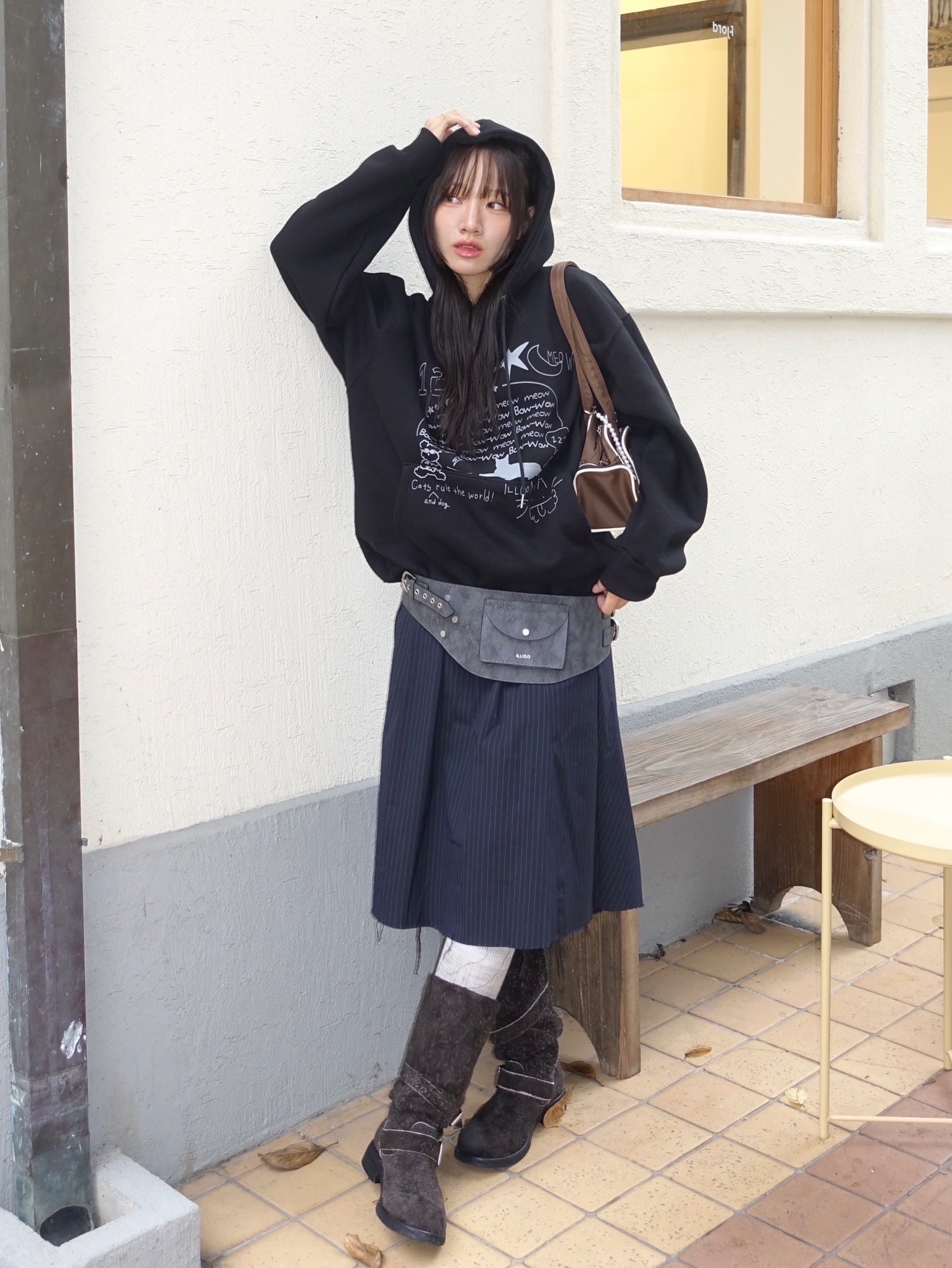 [6% 적립] NegativeThree  Slouchy Long Boots Buffalo Brown 착용 스타일 - 1