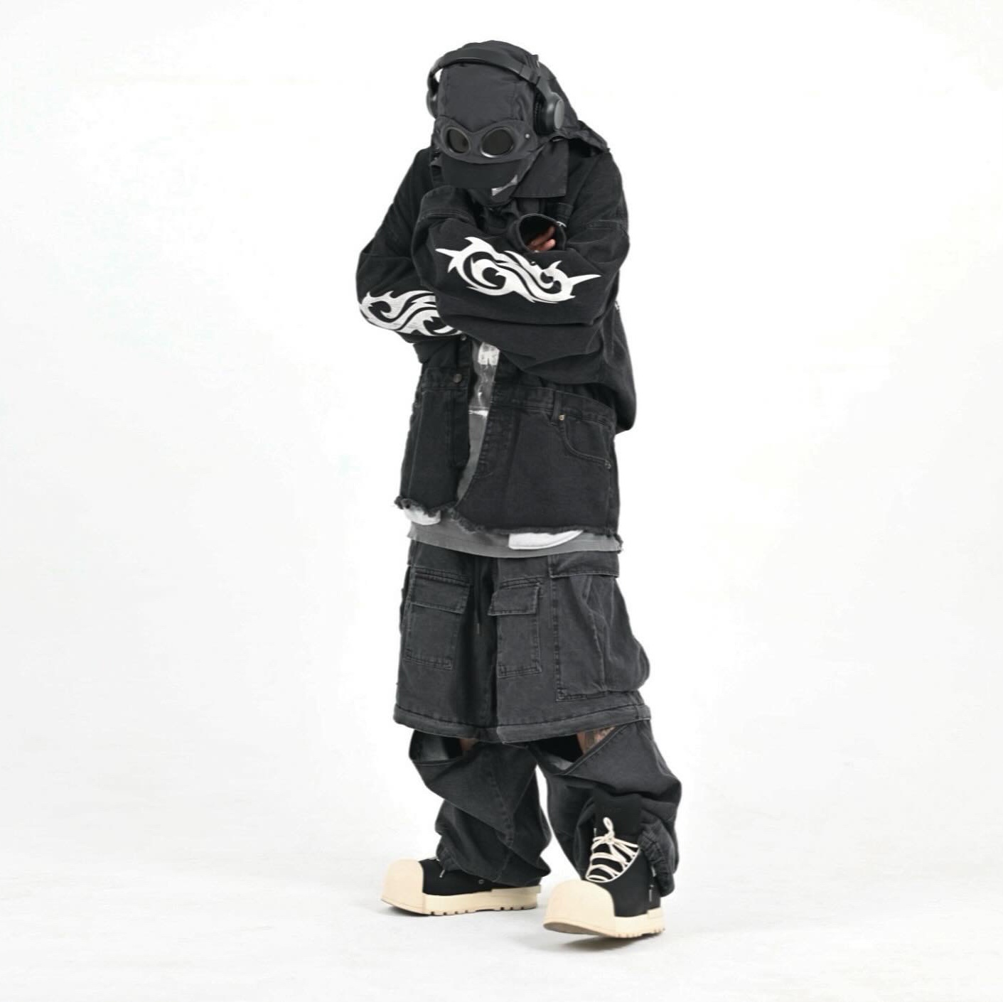 Project G/R Hybrid Denim Shirts Jacket Black 착용 스타일 - 2