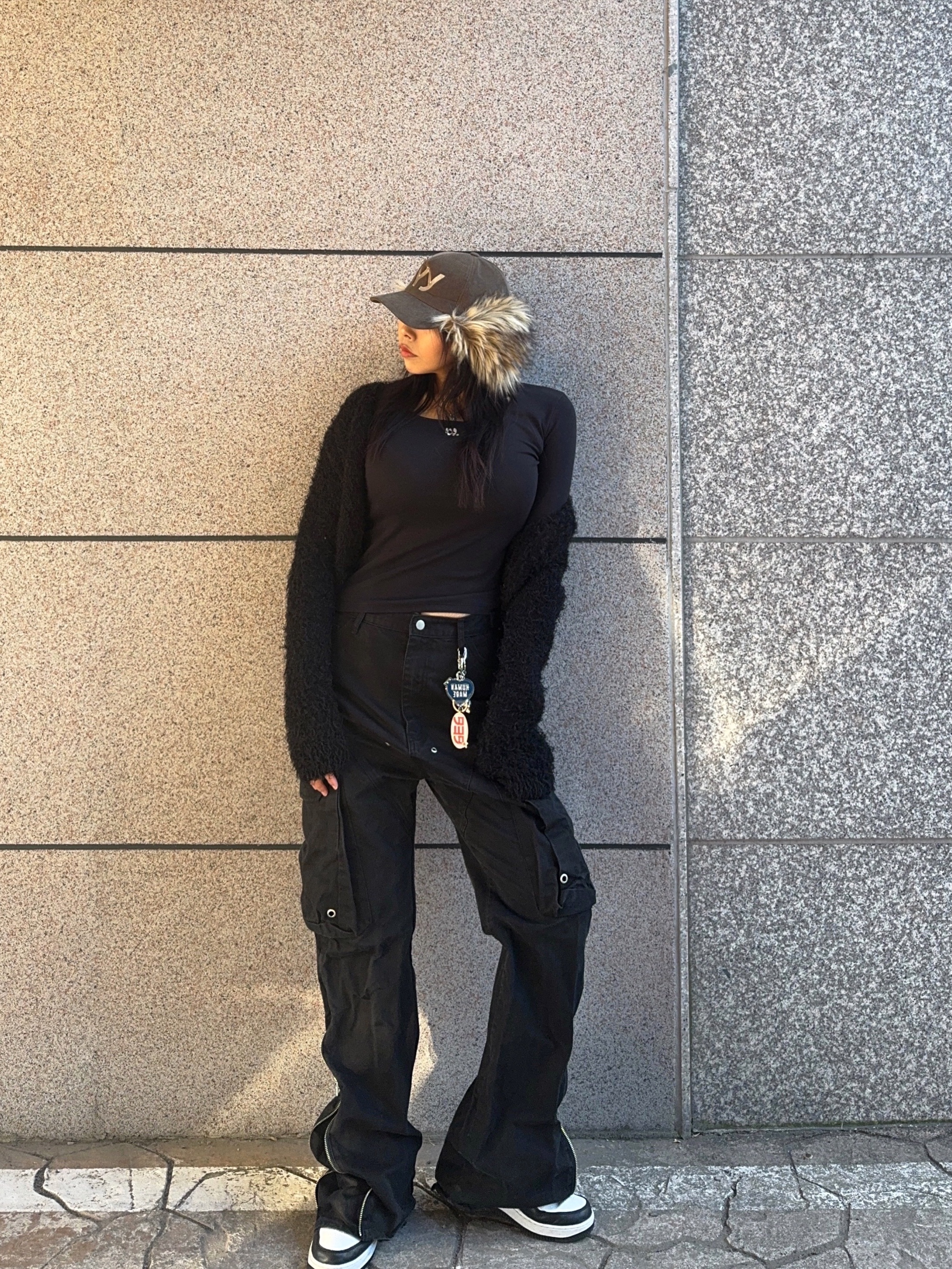 Open Yy Faux Fur Corduroy Earflap Cap Khaki, Nike x Stussy Air Force 1 '07 Mid SP Black and Light Bone 착용 스타일 - 7
