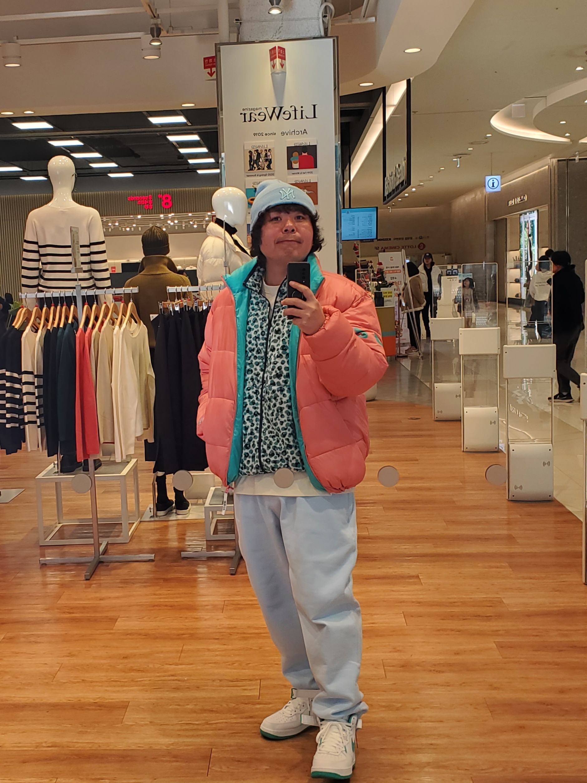Nike Air Force 1 Mid '07 White Clear Jade, Nike Club Fleece+ Dot Pattern Jacket Mineral Teal - Asia 착용 스타일 - 5
