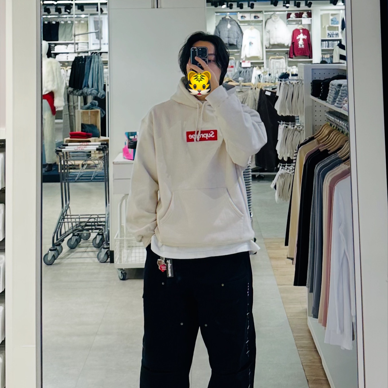 Supreme Box Logo Hooded Sweatshirt Stone - 24FW 착용 스타일