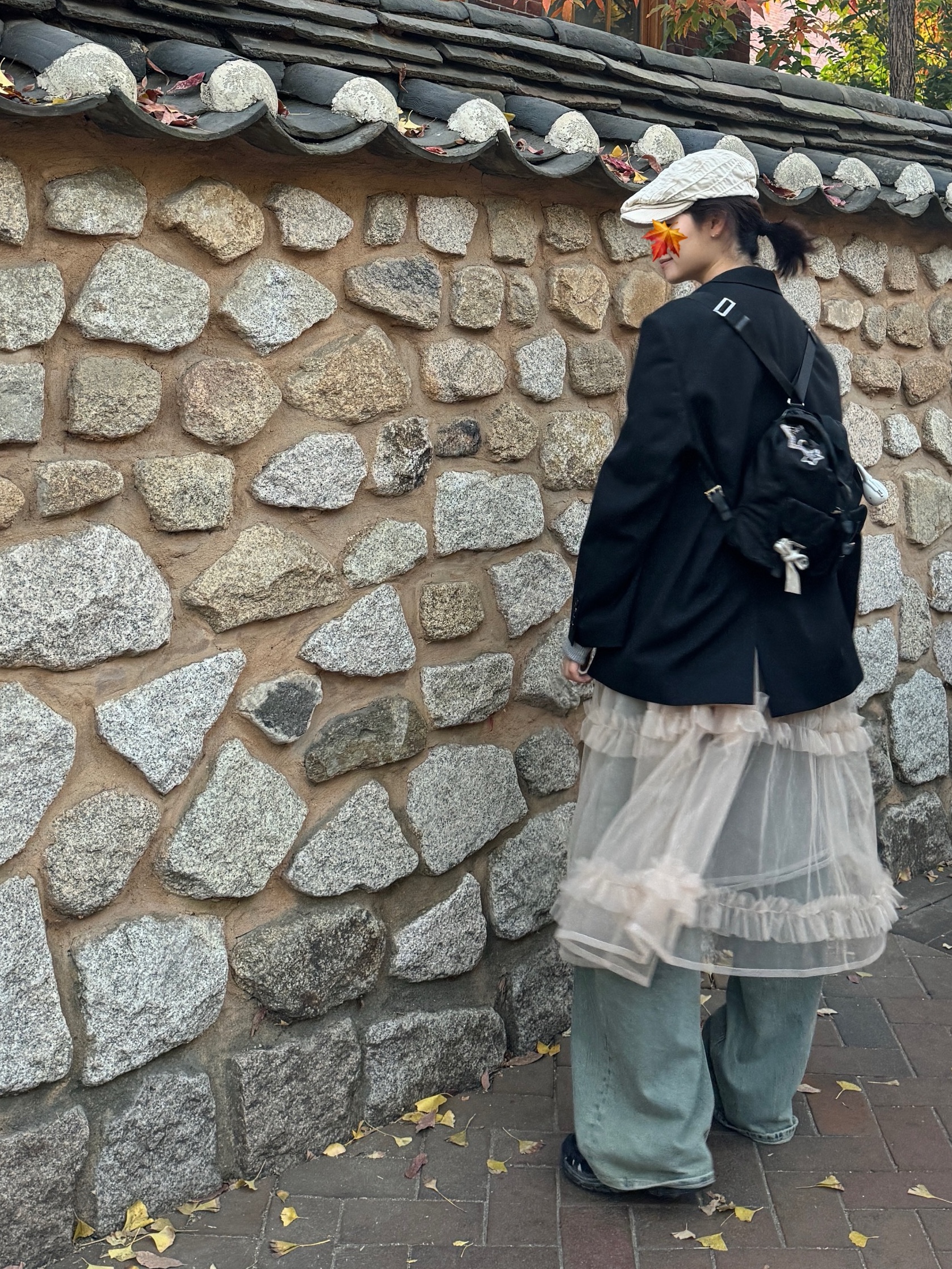 (W) Acne Studios Double Breasted Wool Jacket Black, Prada Re-Nylon Small Backpack Black 착용 스타일 - 2