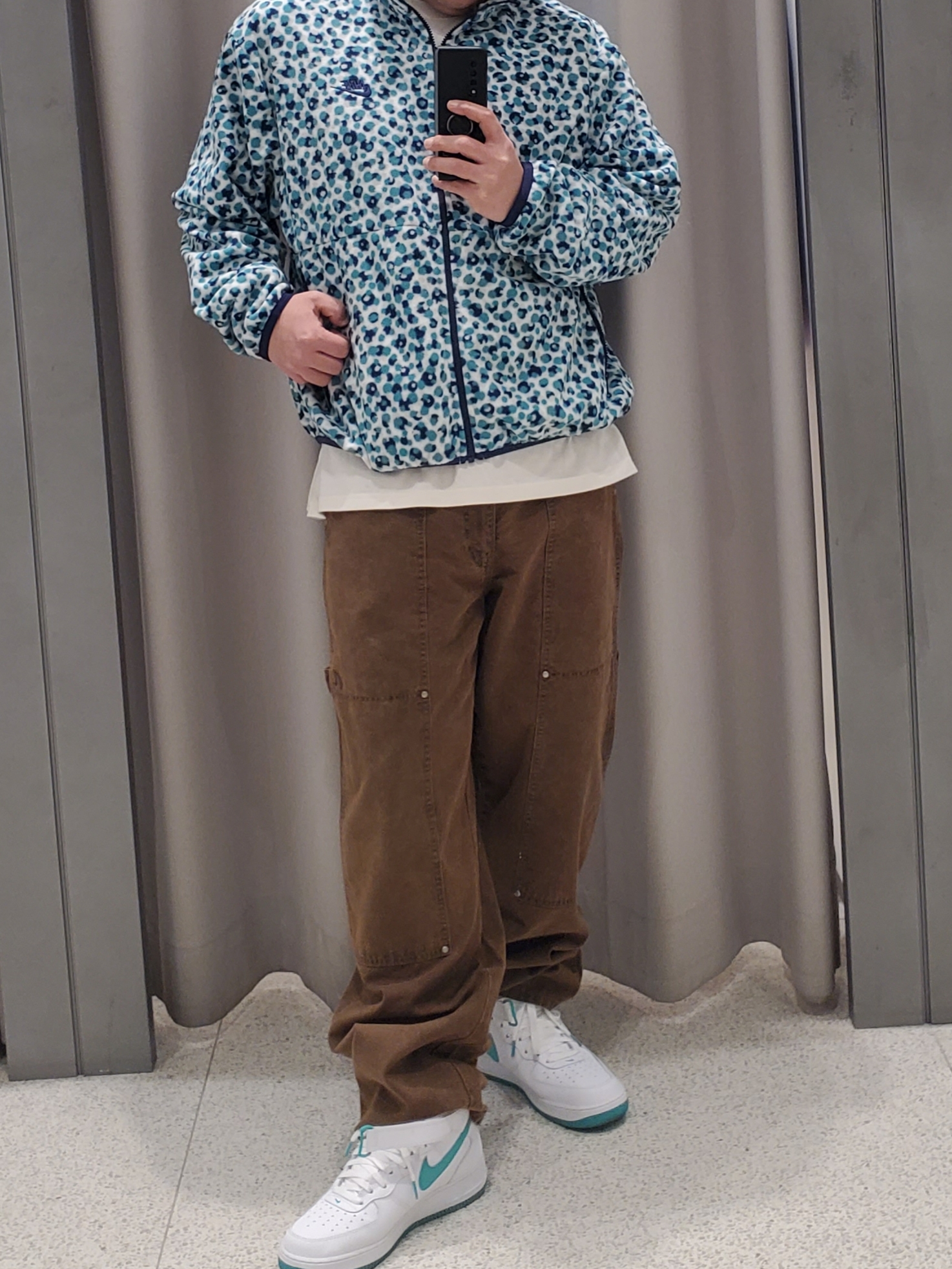 Nike Air Force 1 Mid '07 White Clear Jade, Nike Club Fleece+ Dot Pattern Jacket Mineral Teal - Asia 착용 스타일 - 3