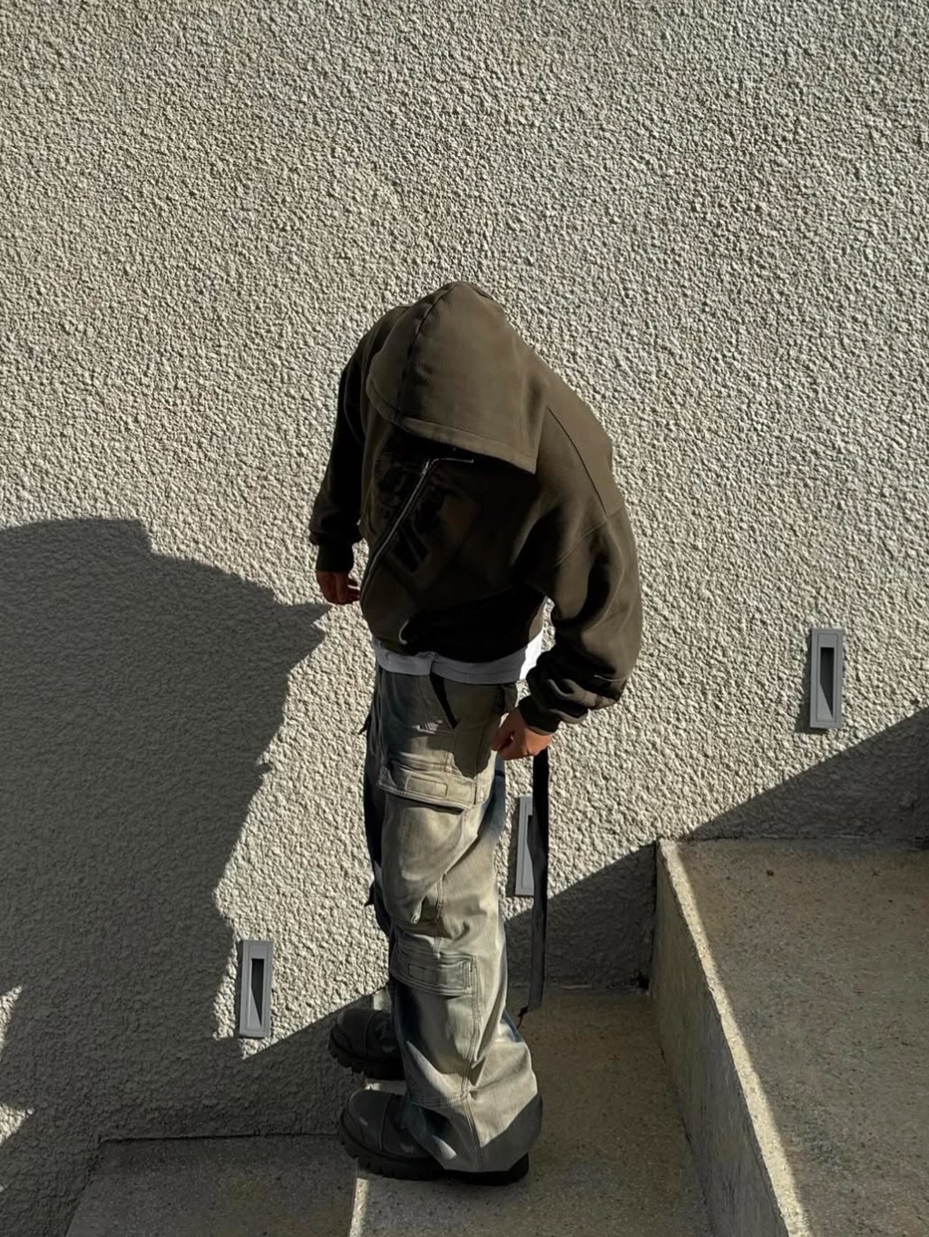 Rick Owens Double Cargo Jumbo Belas Jeans Mineral Pearl Degrade 착용 스타일