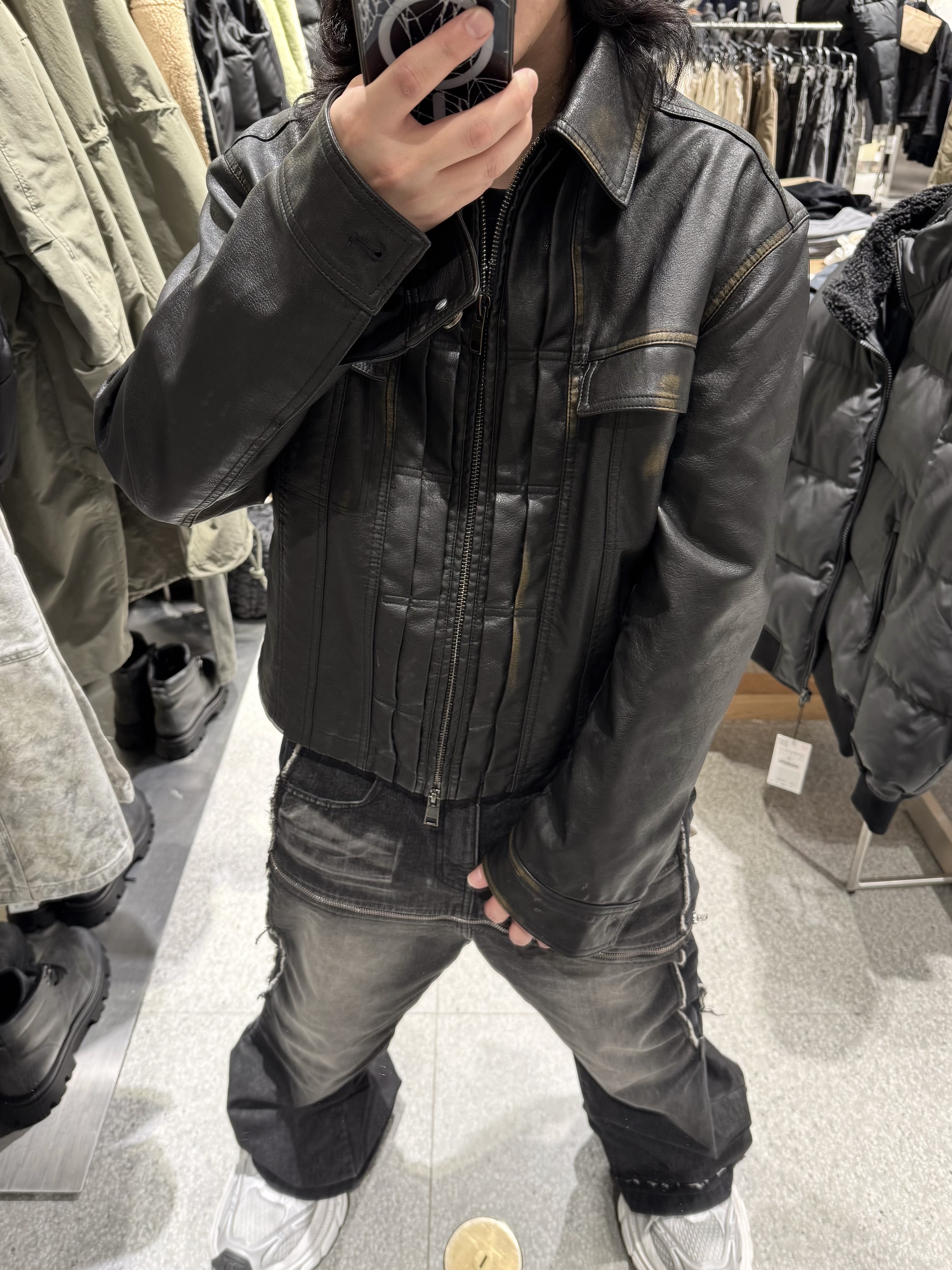 Kapital 14 oz. Black X Black Denim Motocross Bone Jacket Black, Balenciaga 10XL Sneakers White Grey Silver Black 착용 스타일 - 8