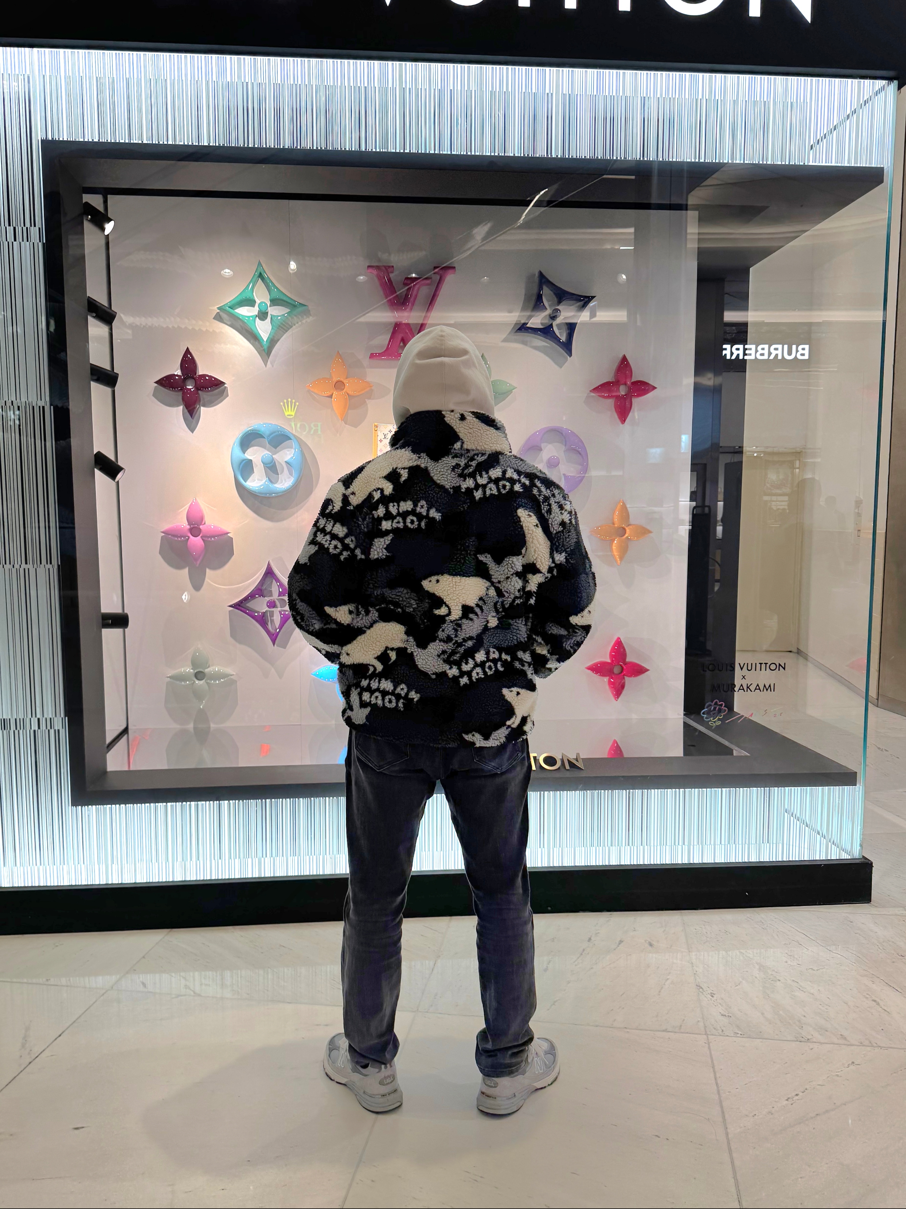 Supreme Box Logo Hooded Sweatshirt Stone - 24FW, Human Made Animal Fleece Jacket Gray 착용 스타일 - 2