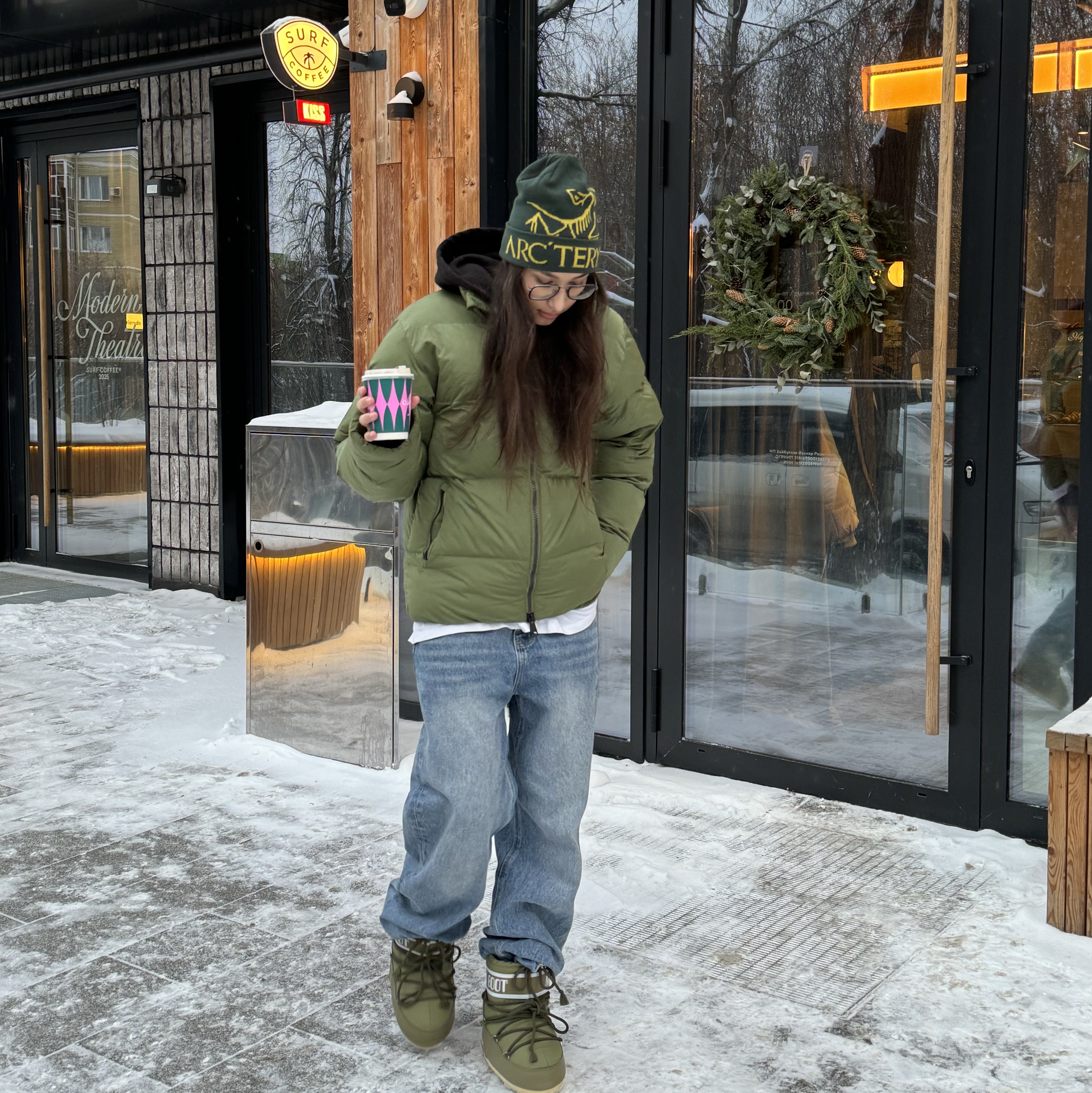 (W) Moon Boot Icon Low Nylon Boots Khaki, Arc'teryx Bird Word Toque Pytheas 착용 스타일 - 2