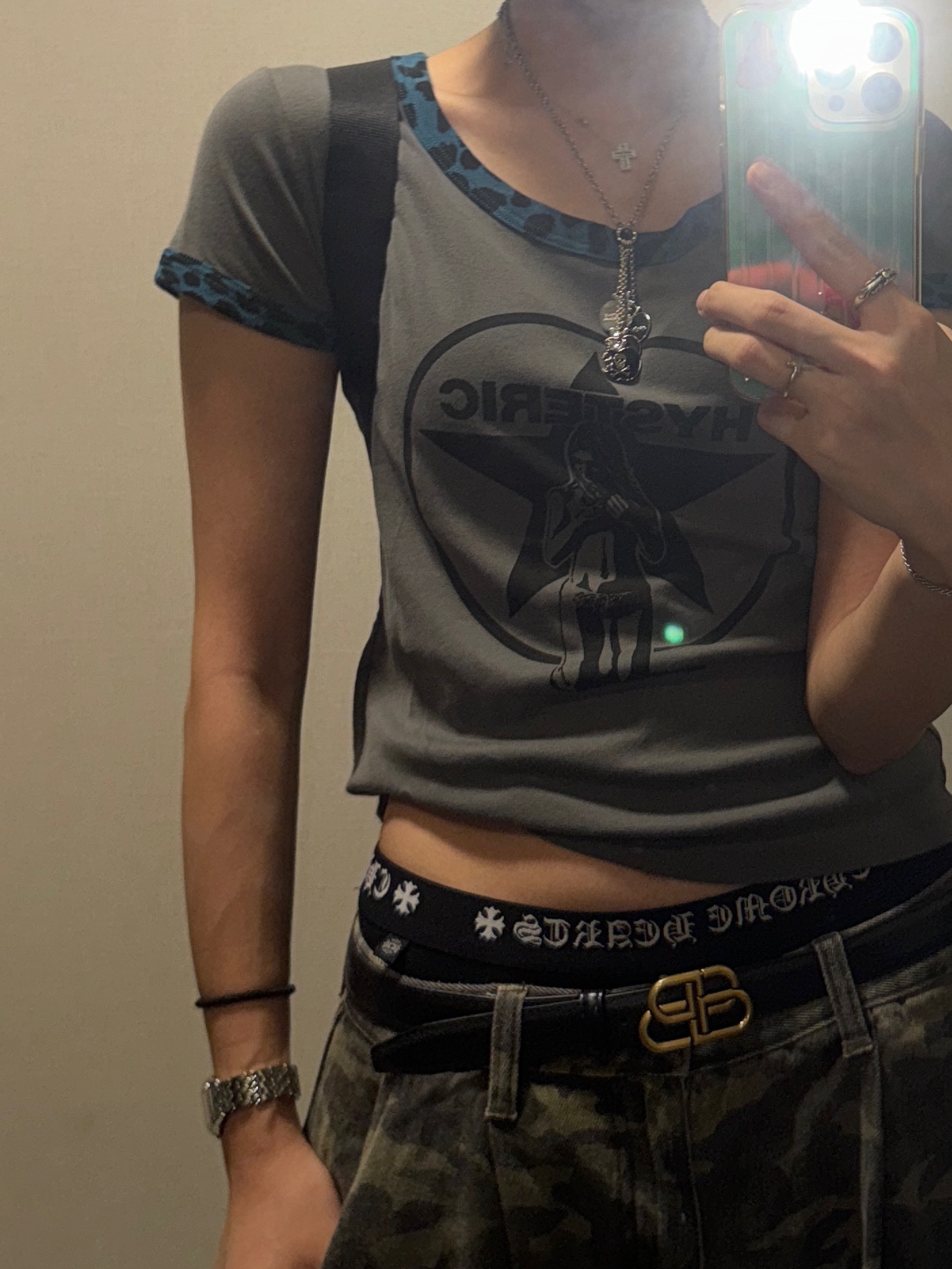 (W) Hysteric Glamour Skull Apple Necklace Black, Chrome Hearts Boxer Brief Black 착용 스타일 - 2