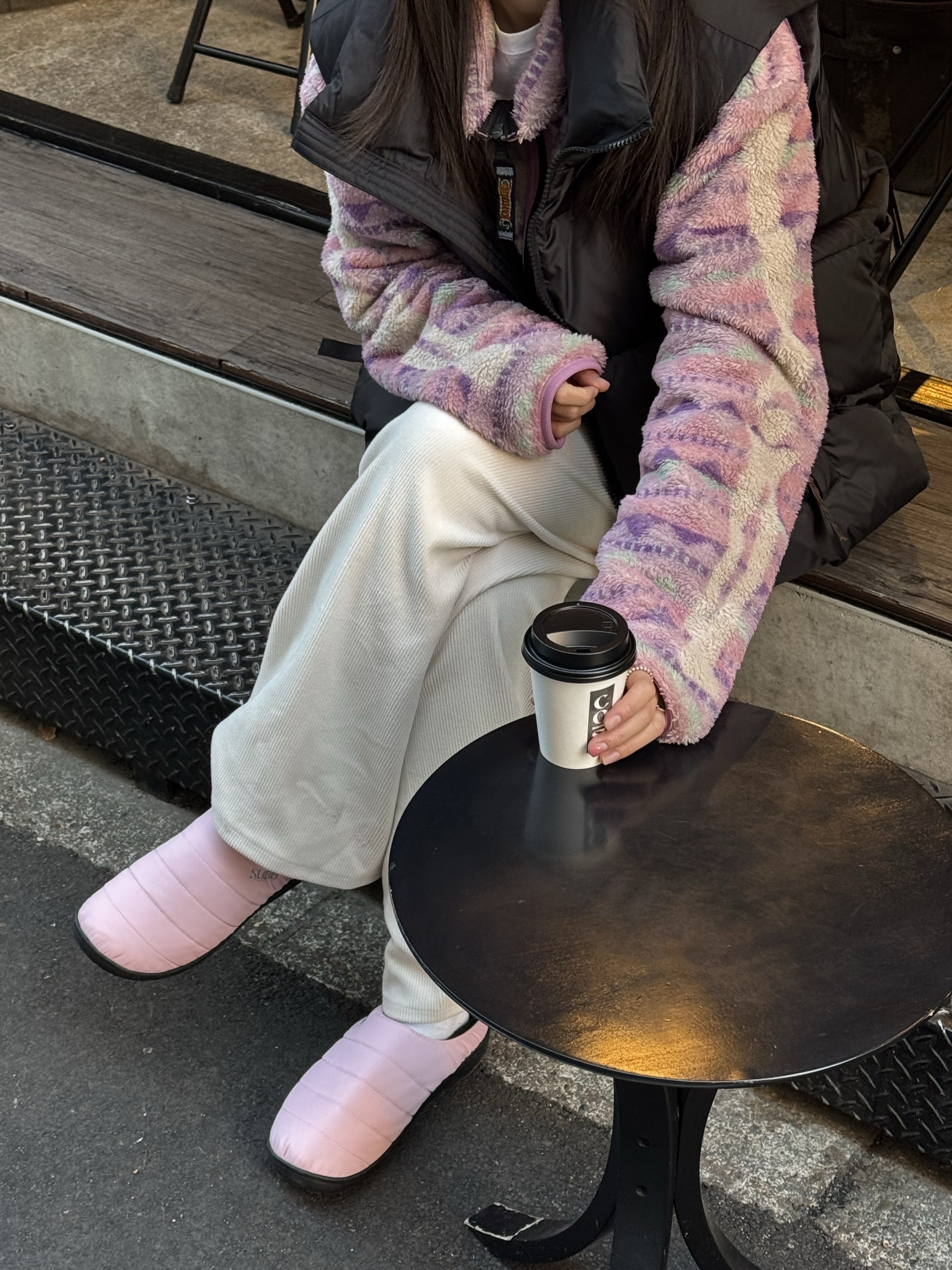 Subu Permanent F-Line Pink, Kapital Ashland Stripe & Bone Fleece Zip Blouson Pink 착용 스타일