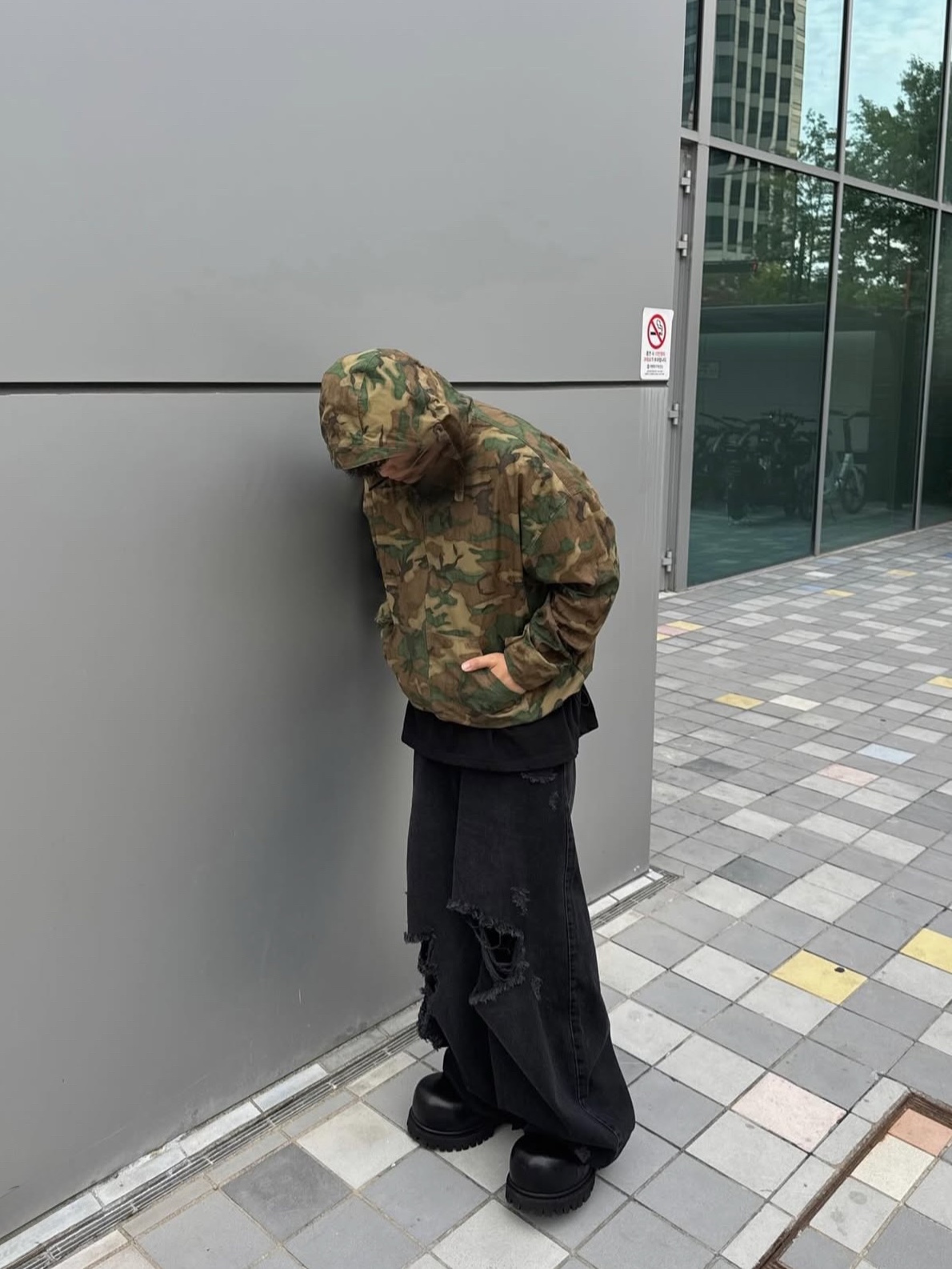 Nonnod Zip Jacket Camo 착용 스타일