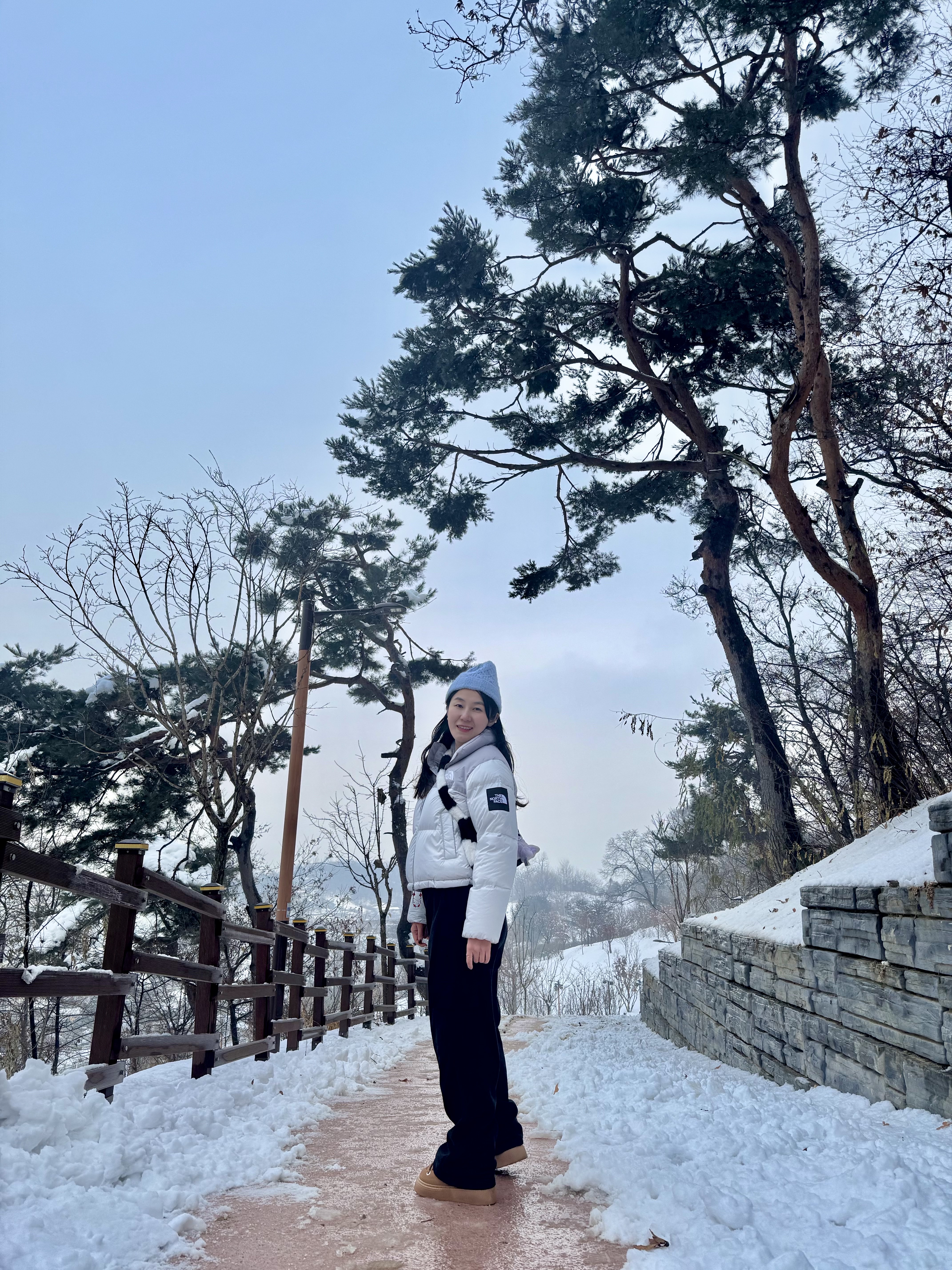 (W) The North Face White Label Novelty Nuptse Down Jacket Ice Gray 착용 스타일