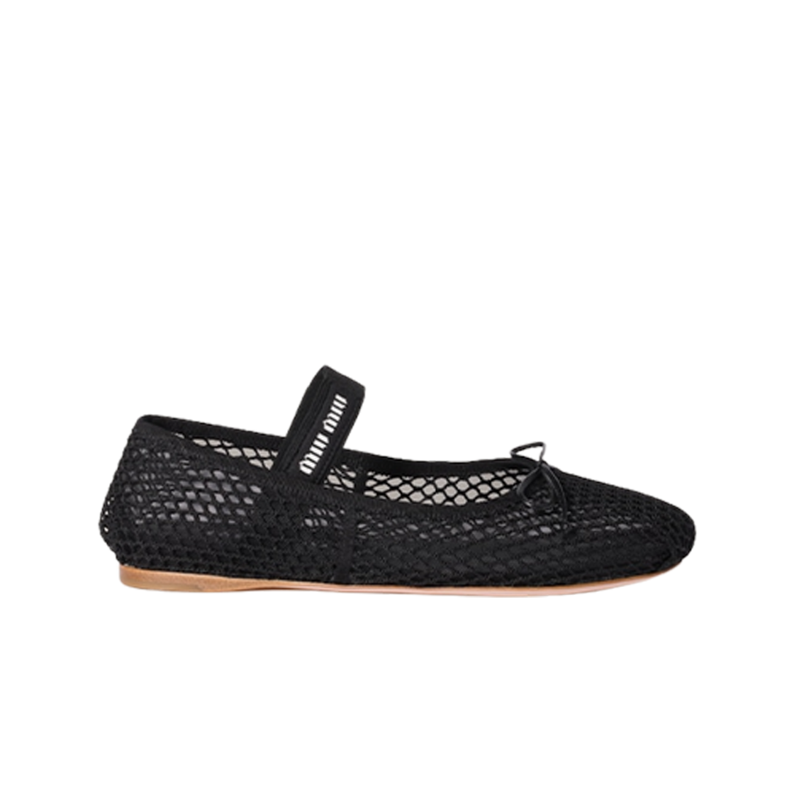 (W) 미우 미우 메쉬 패브릭 발레리나 블랙((W) Miu Miu Mesh Fabric Ballerinas Black)