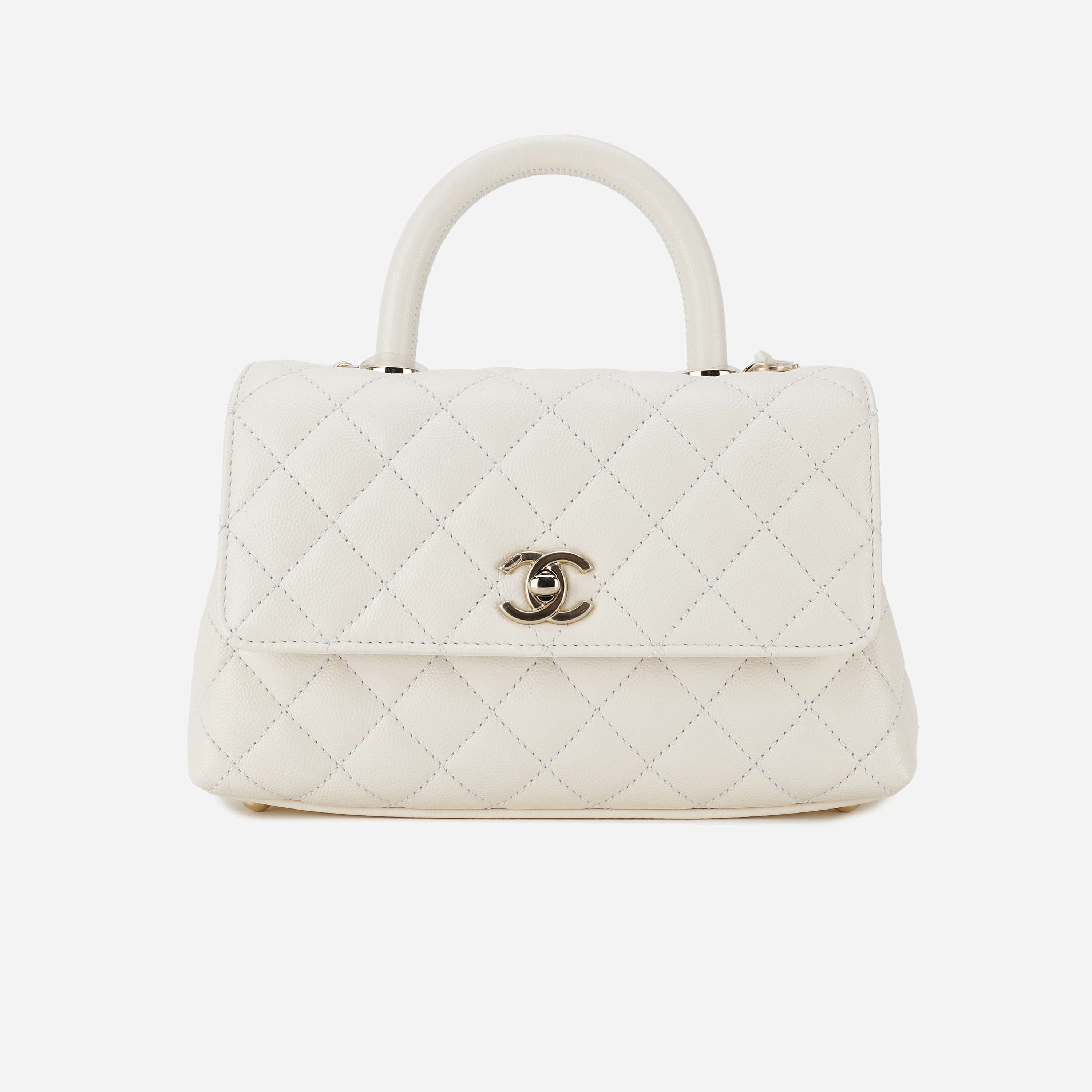 Chanel Small Flap Bag with Top Handle Grained Calfskin & Gold White