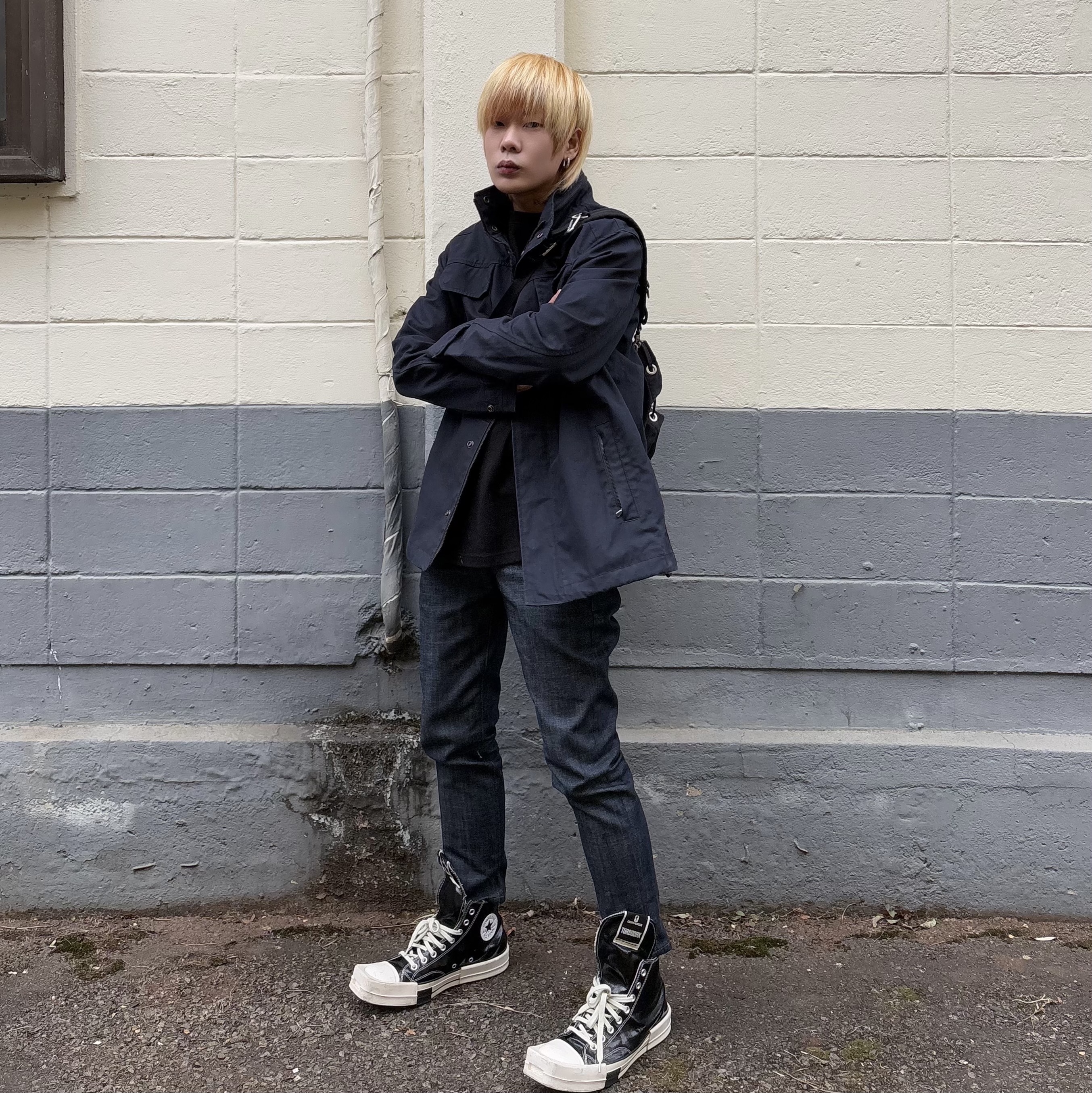 Converse x Drkshdw Turbodrk Chuck 70 Hi Black Lacquered Denim 착용 스타일 - 1