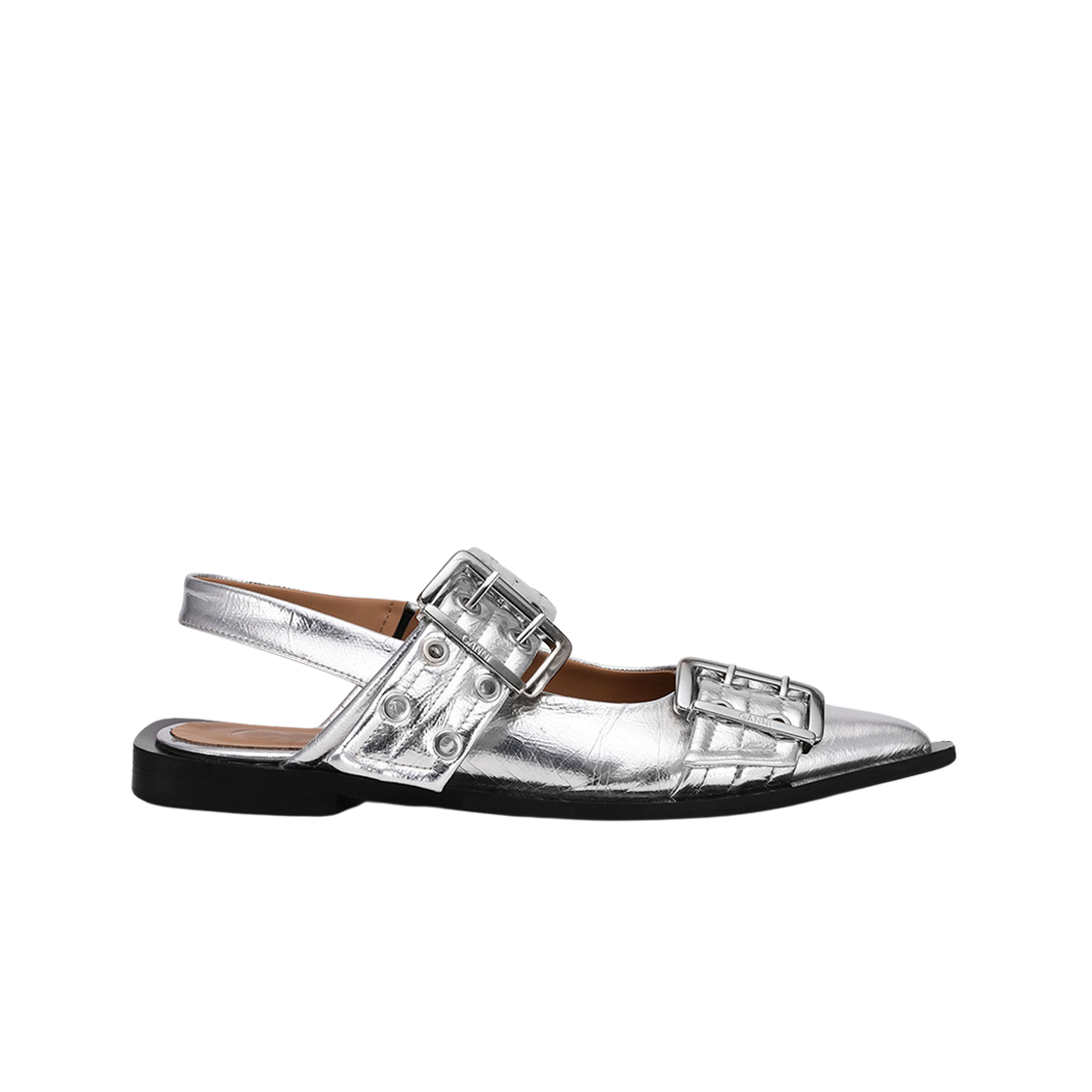 (W) 가니 페미닌 버클 발레리나 실버((W) Ganni Feminine Buckle Ballerinas Silver)