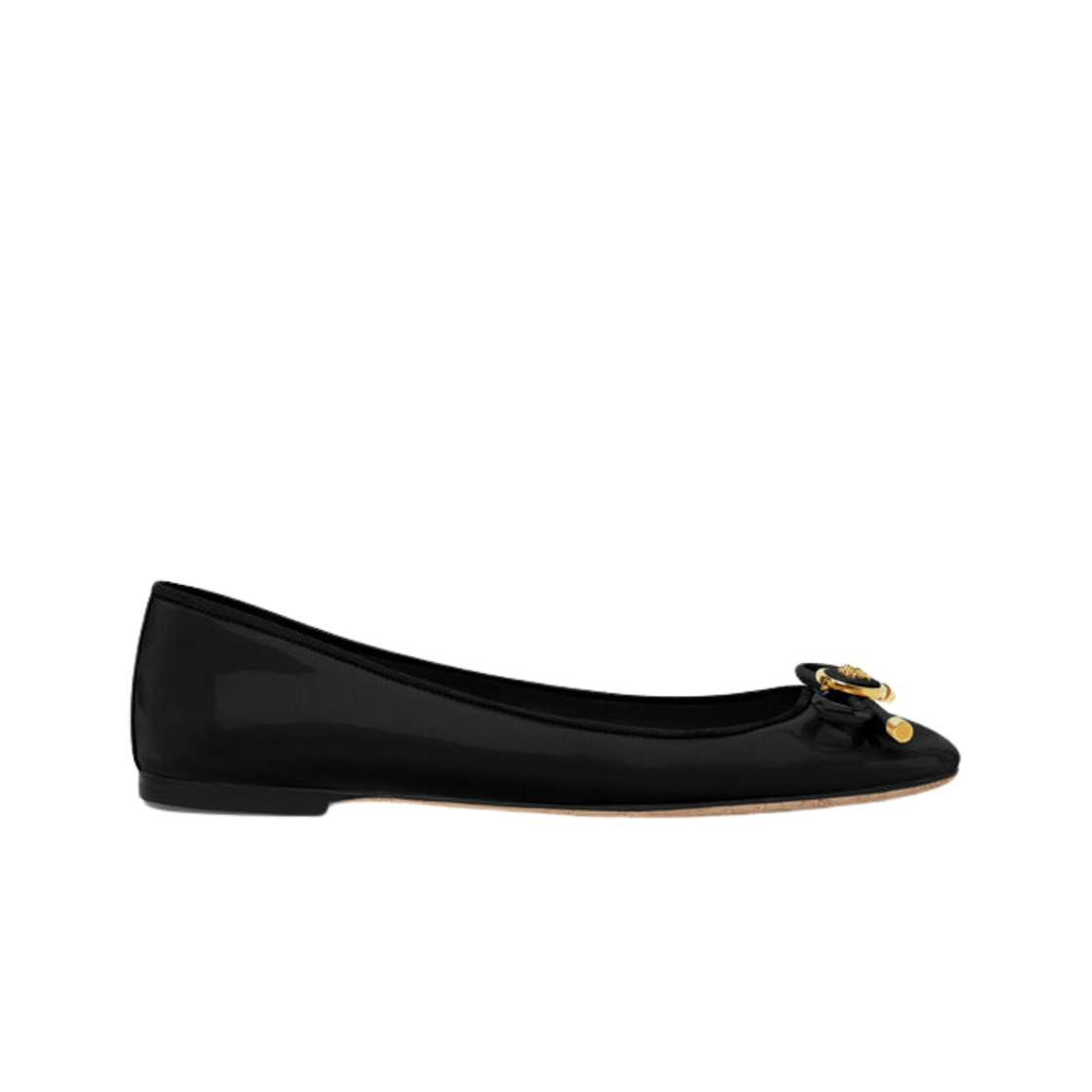 (W) 베르사체 오페라 보우 페이턴트 발레리나 블랙 골드((W) Versace Opera Bow Patent Ballerinas Black Gold)