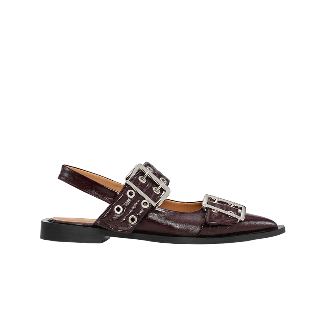 (W) 가니 페미닌 버클 발레리나 버건디((W) Ganni Feminine Buckle Ballerinas Burgundy)