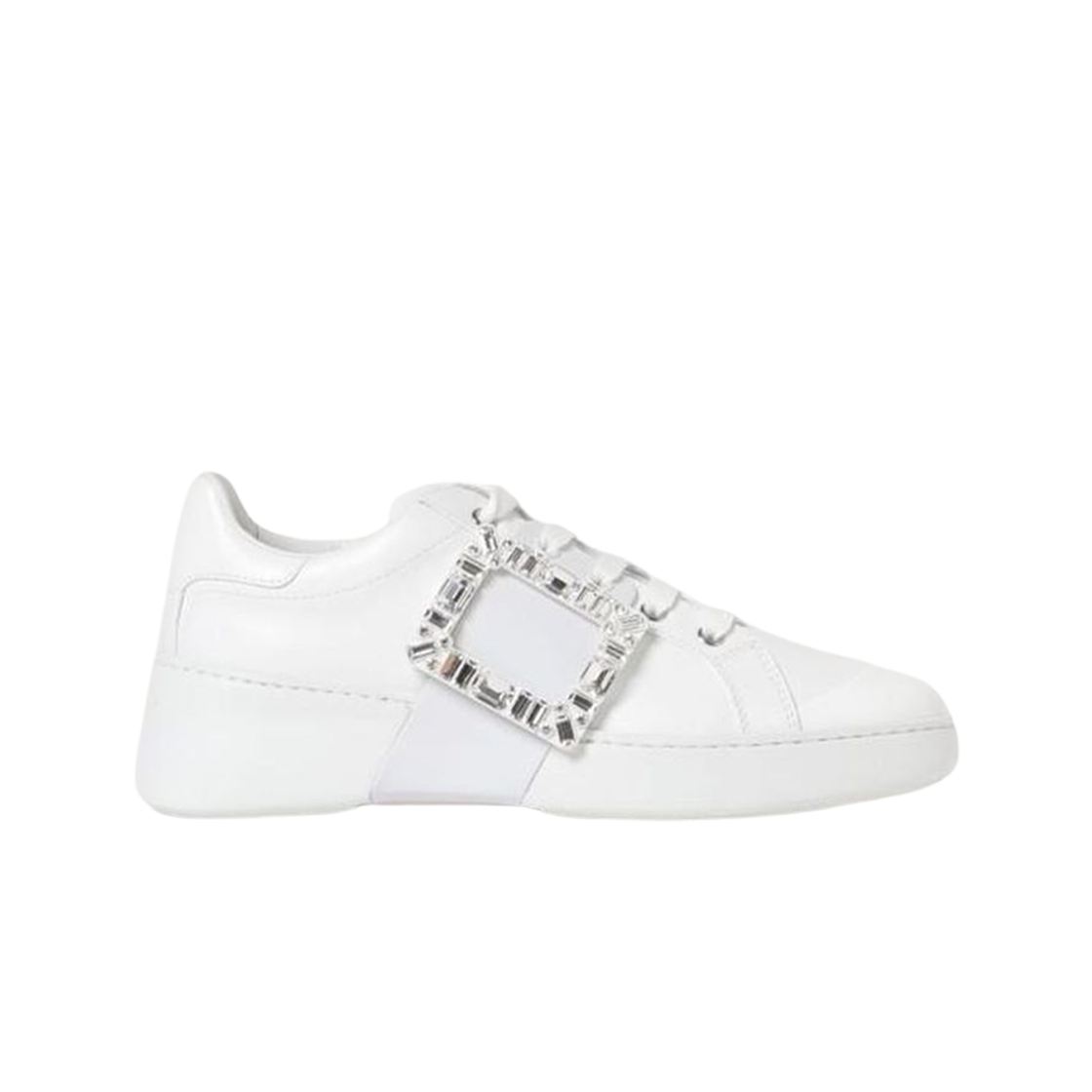 RVW54229110LXQB001 (W) Roger Vivier Viv' Skate Rhinstone Leather Sneakers White