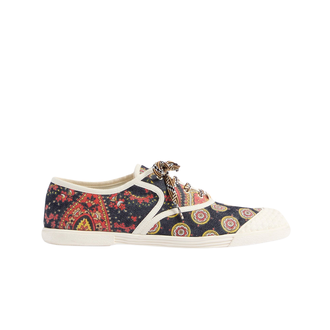 S0J86RIQRHJ Valentino Bay By Bay Sneakers in Voyage Imaginaire Denim Fabric Multicolour Ivory