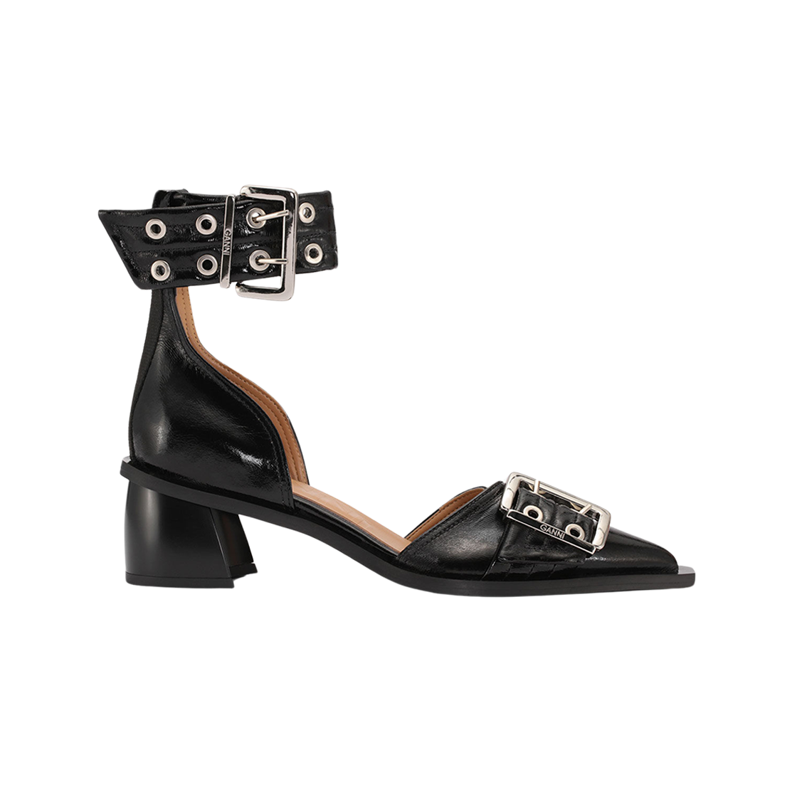 S2891-099 (W) Ganni Feminine Buckle Open Cut Pumps Black