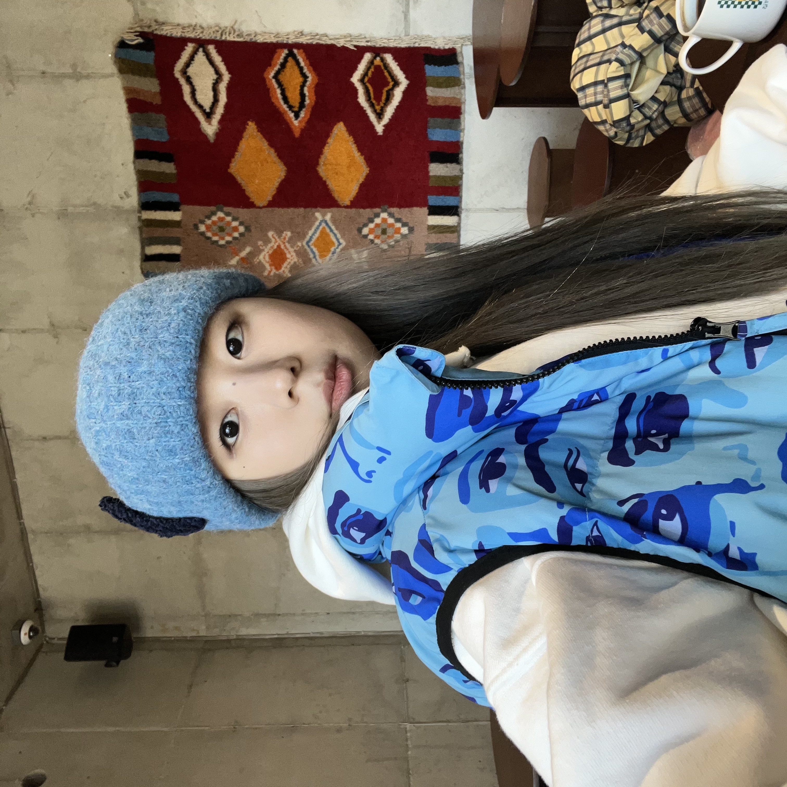 Hono Report Hair Clip Beanie Blue Soda 착용 스타일