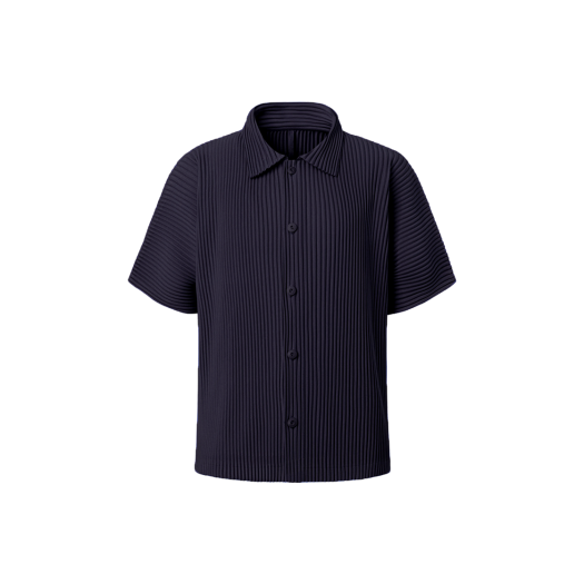 MSH2ANV Monplisse Unisex Short-Sleeve Pleats Shirts Navy