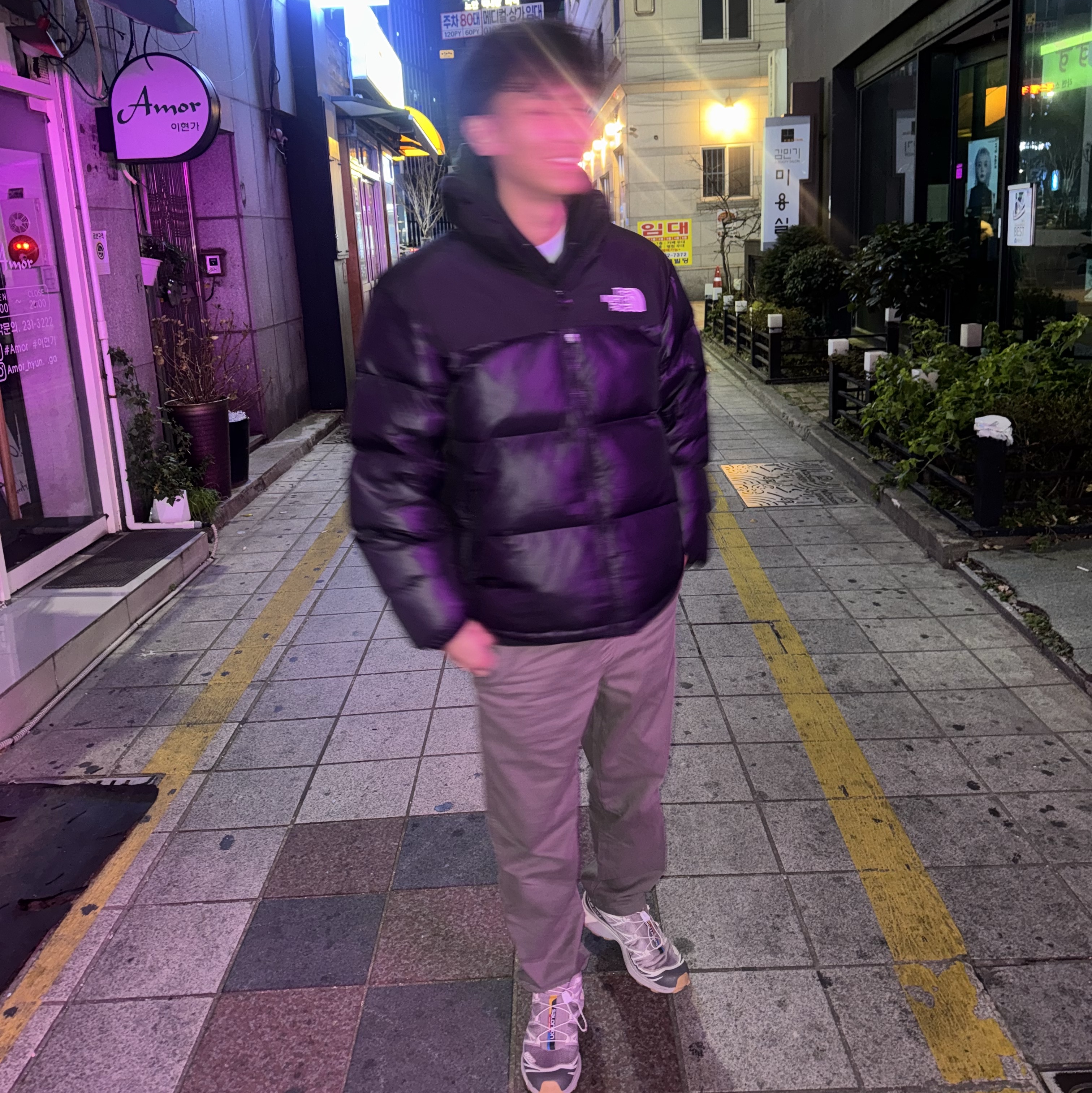 The North Face On Ball Jacket Black, Salomon XT-6 Quail Plum Kitten 착용 스타일 - 1