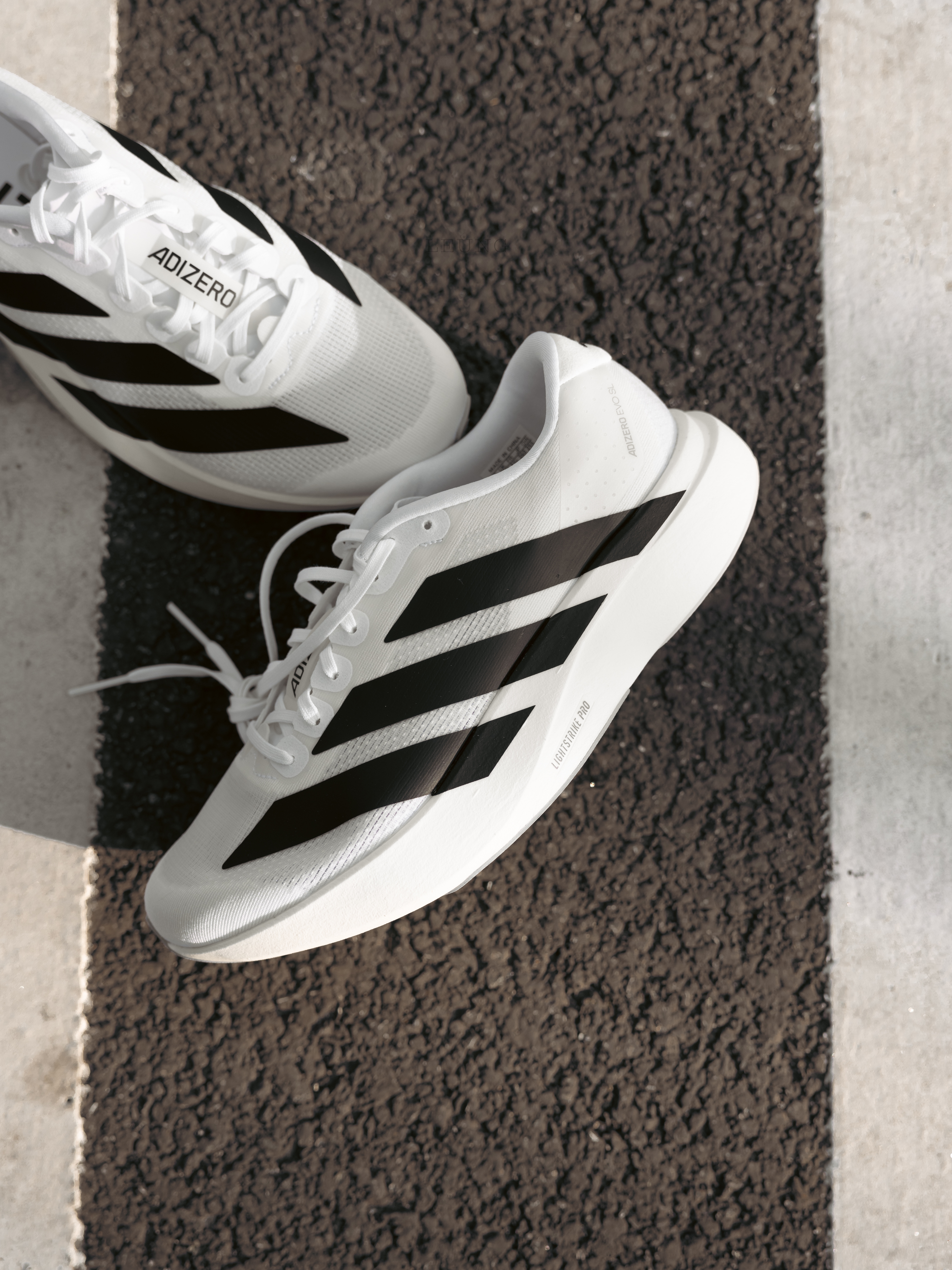 (W) Adidas Adizero EVO SL Cloud White Core Black, Adidas Adizero EVO SL Cloud White Core Black 착용 스타일 - 4