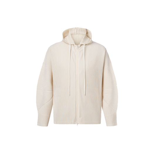 MJU3AIV Monplisse Unisex Two Way Pleats Hoodie Zip-Up Outer Ivory