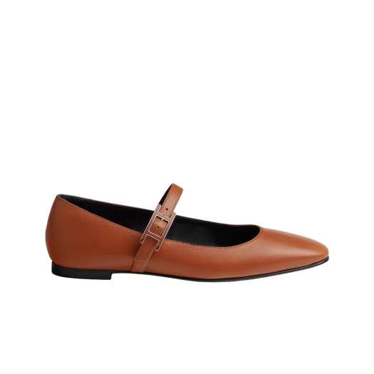 (W) Hermes Jane Ballet Flat Goatskin & Marron Alezan