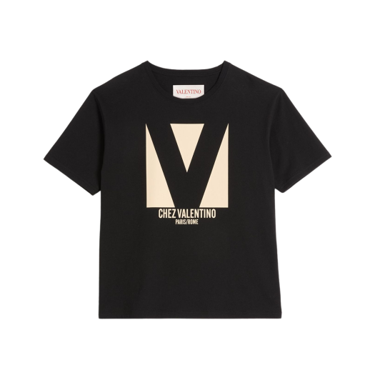 Valentino Cotton T-Shirt with Chez Valentino Print Black