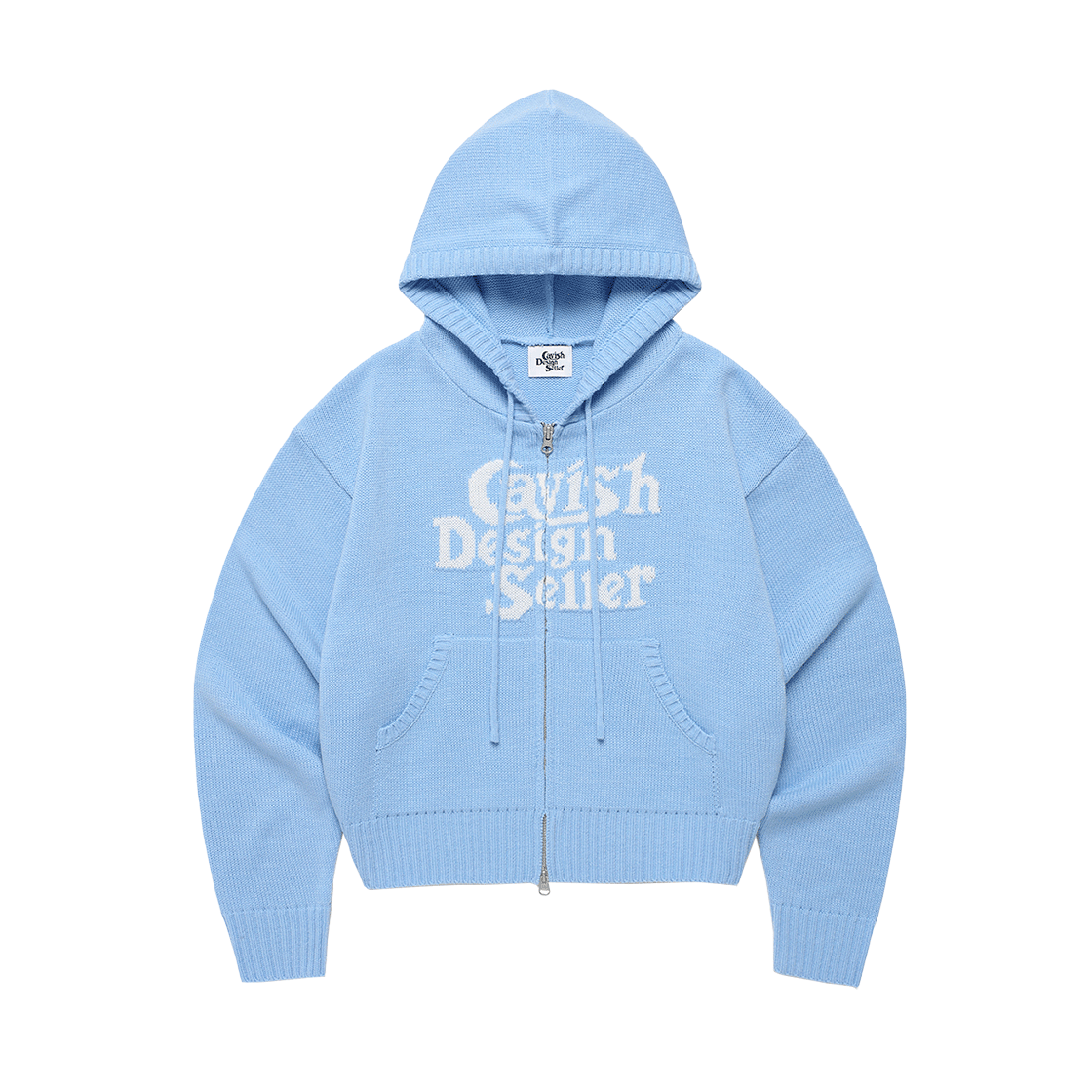 카비시 W 셀러 로고 니트 집업 후디 블루(CAVISH W Seller Logo Knit Zip Up Hoodie Blue)