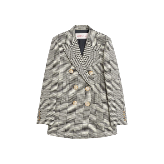 (W) Valentino Houndstooth Wool Blazer Ivory Black