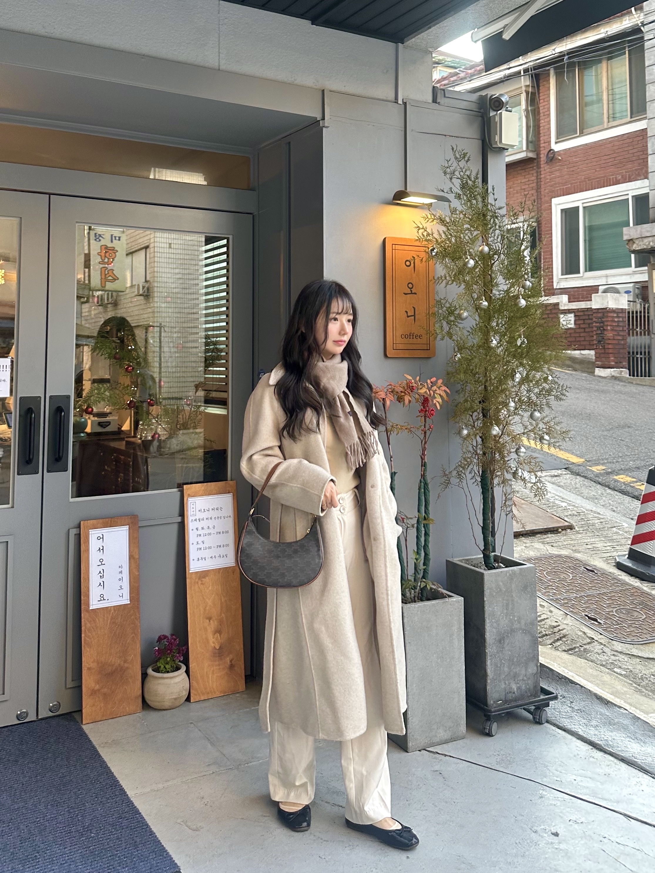 Celine Ava Bag in Triomphe Canvas and Calfskin Tan 착용 스타일 - 2