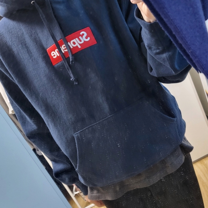 Supreme Box Logo Hooded Sweatshirt Navy - 24FW 착용 스타일