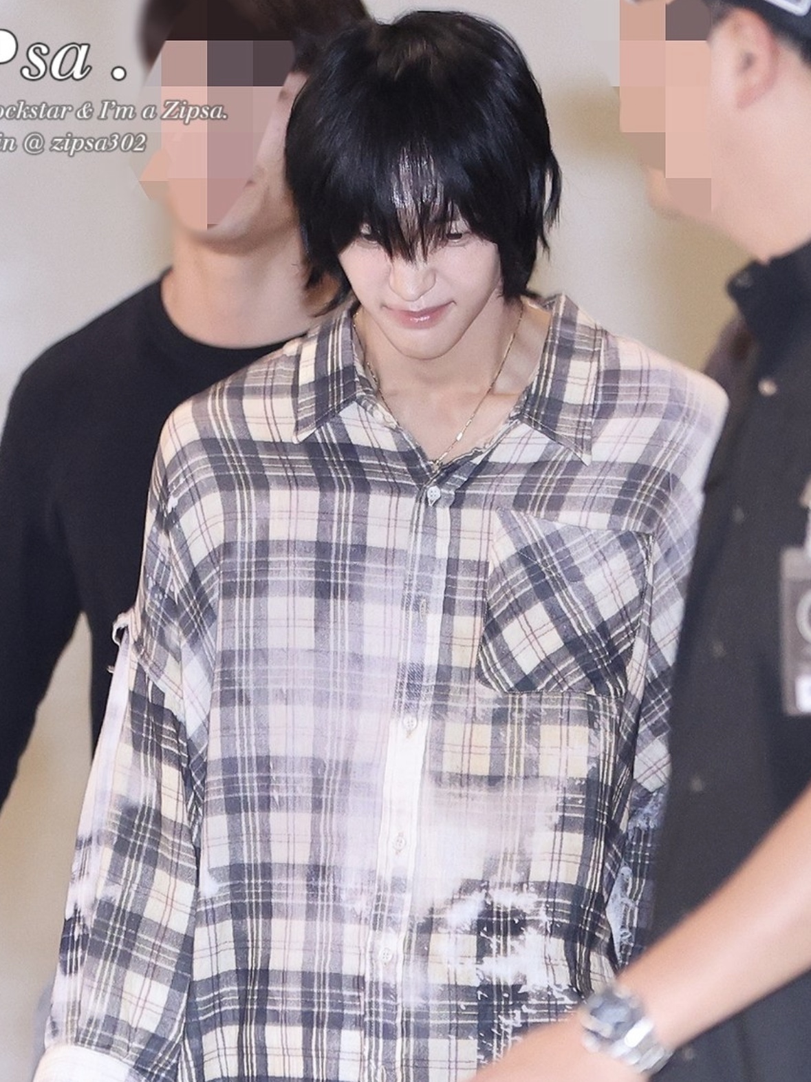 (W) R13 Shredded Seam Drop Neck Shirt Bleach Printed Plaid 착용 스타일 - 2