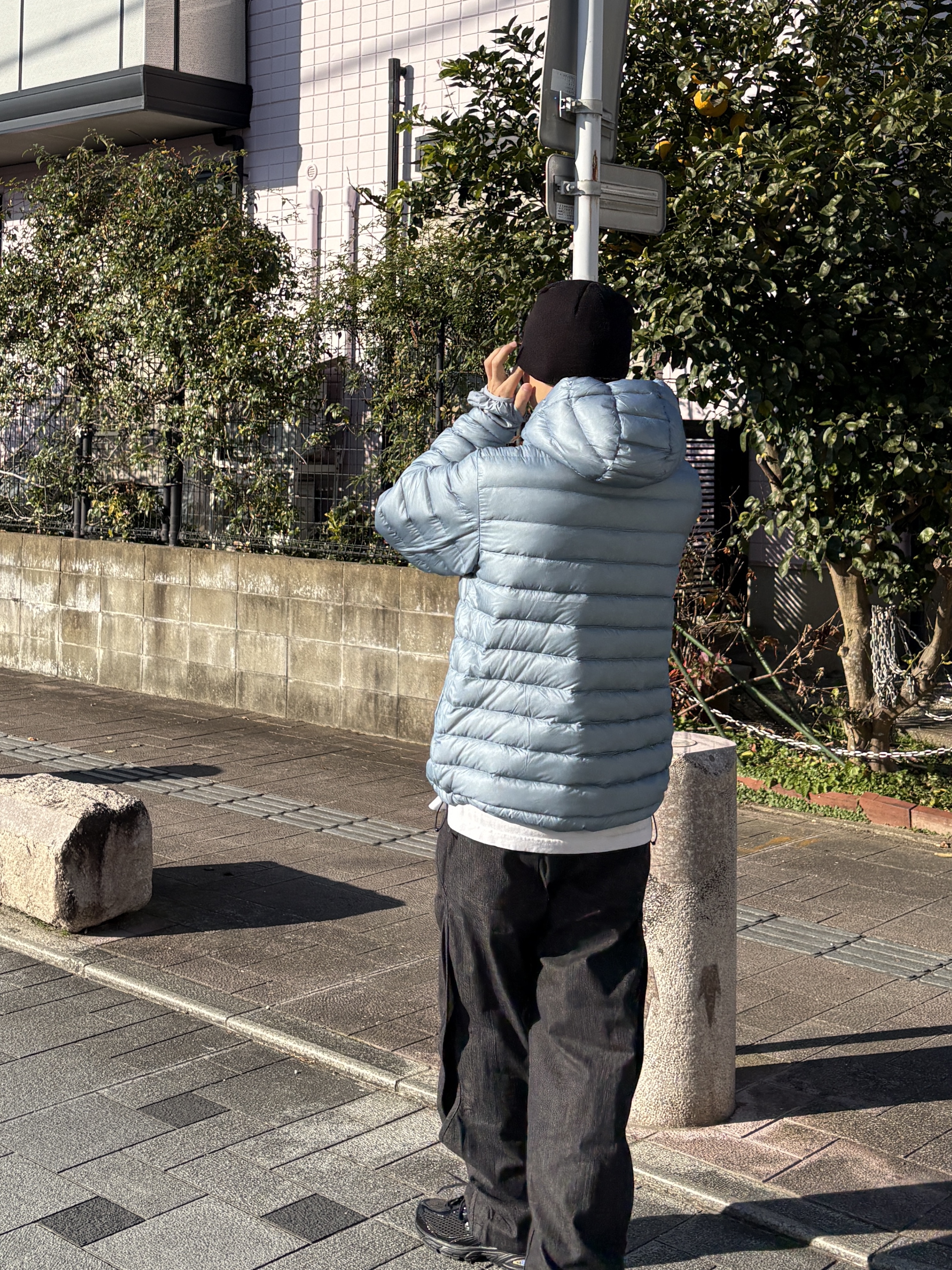 Sansan Gear Suffix Puffer Jacket Sky Blue - 24FW, Sansan Gear Denim Wave Pants Dark Indigo 착용 스타일 - 5