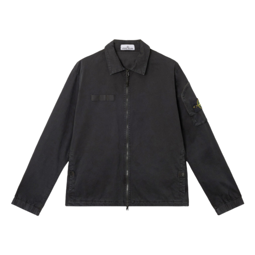 Stone Island 1200003 Organic Stretch Broken Twill Cotton Old Effect Overshirt with Zip Fastening Black - 25SS