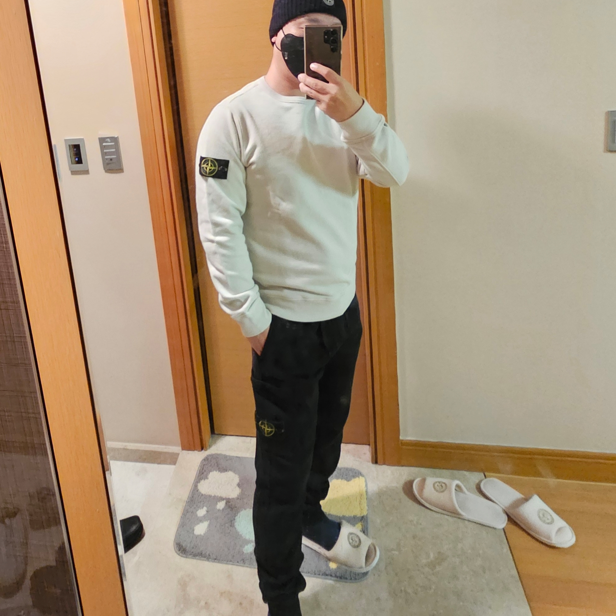 Stone Island 62420 Brushed Cotton Fleece Garment Dyed Crewneck Sweatshirt Stucco - 23FW 착용 스타일
