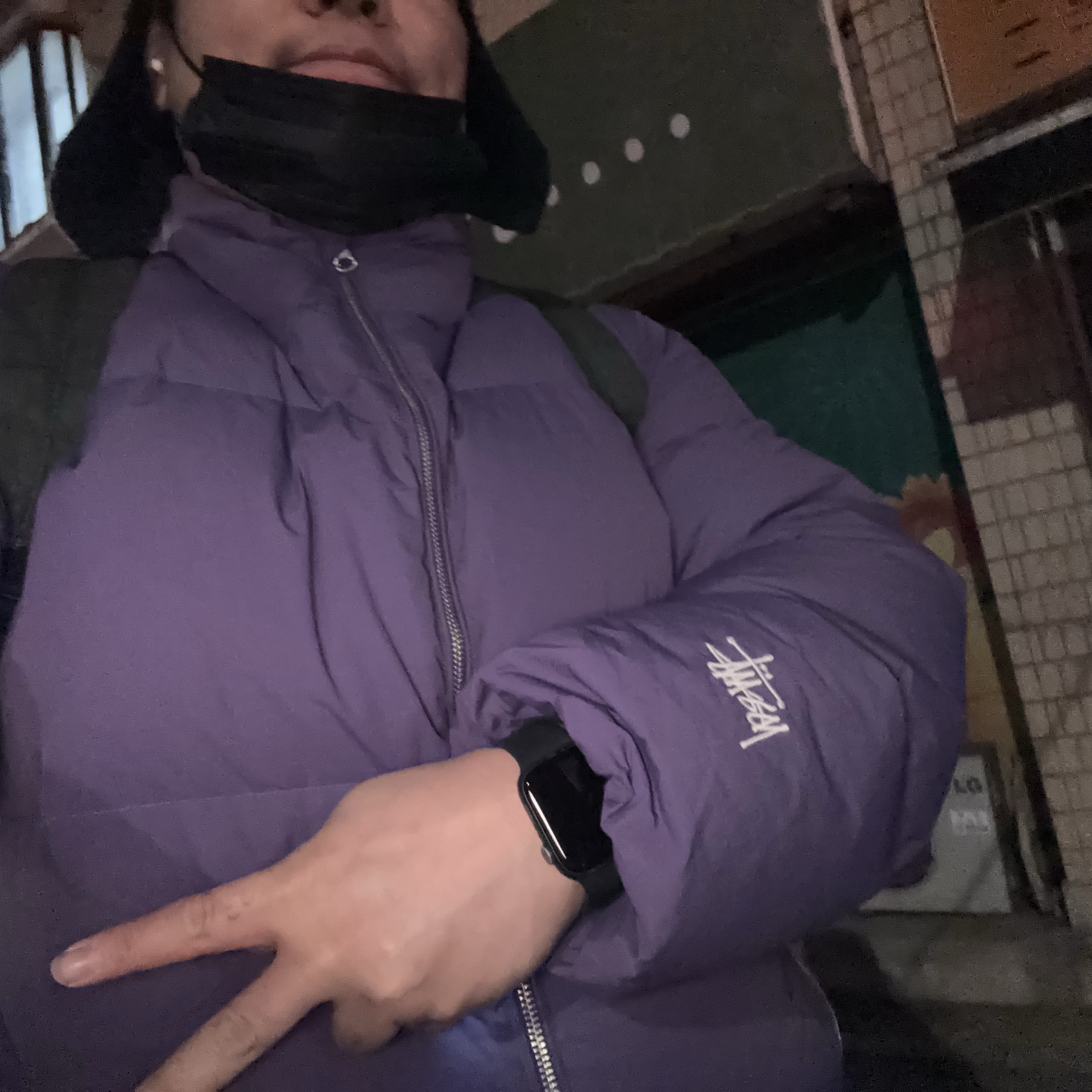 Stussy Down Puffer Nylon Purple 착용 스타일