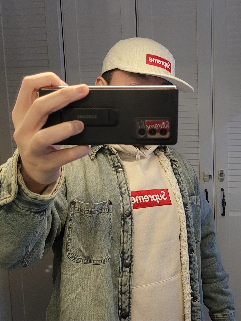 Supreme Corduroy Camp Cap Stone - 24FW, Supreme Box Logo Hooded Sweatshirt Stone - 24FW 착용 스타일