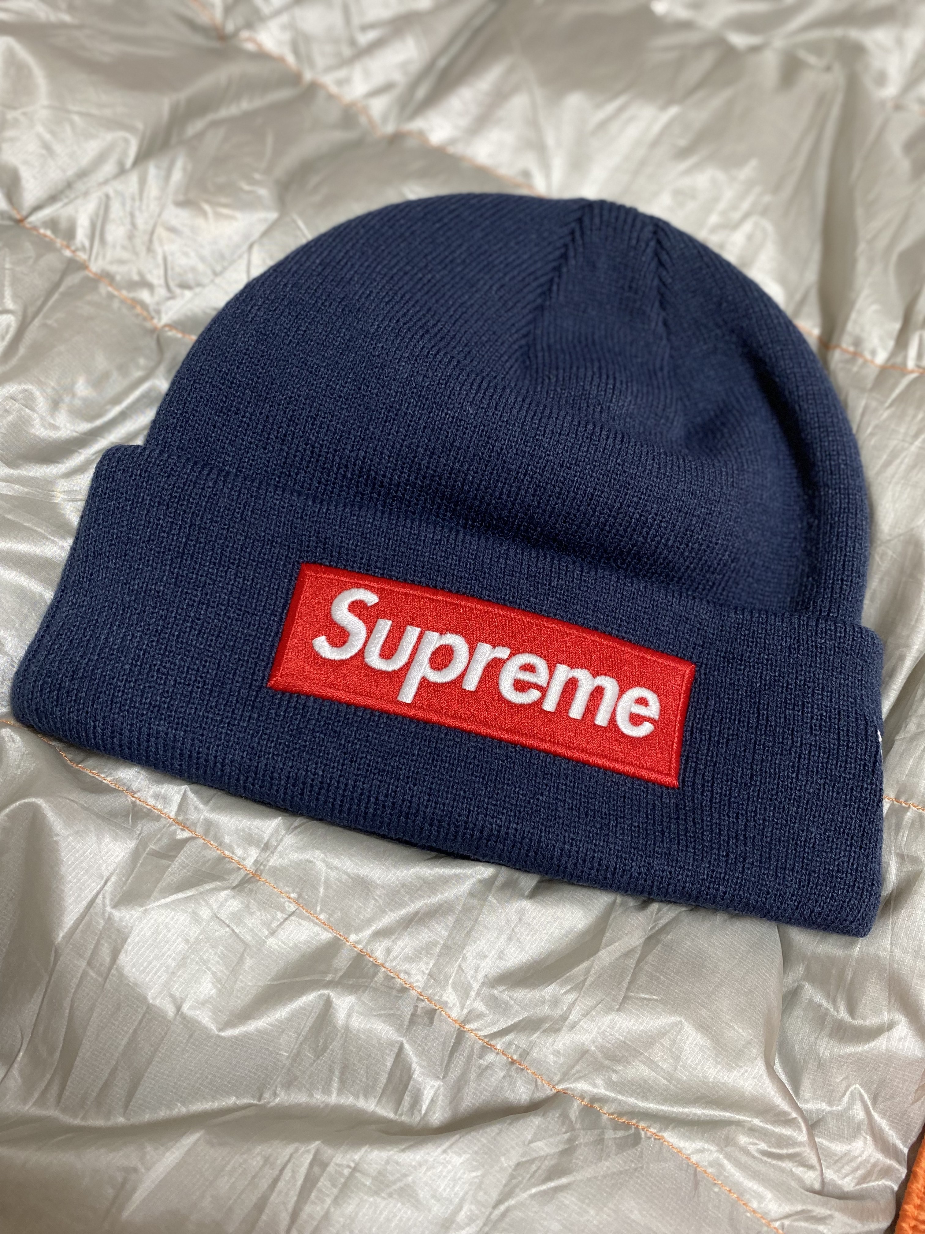 Supreme New Era Box Logo Beanie Navy - 24FW 착용 스타일