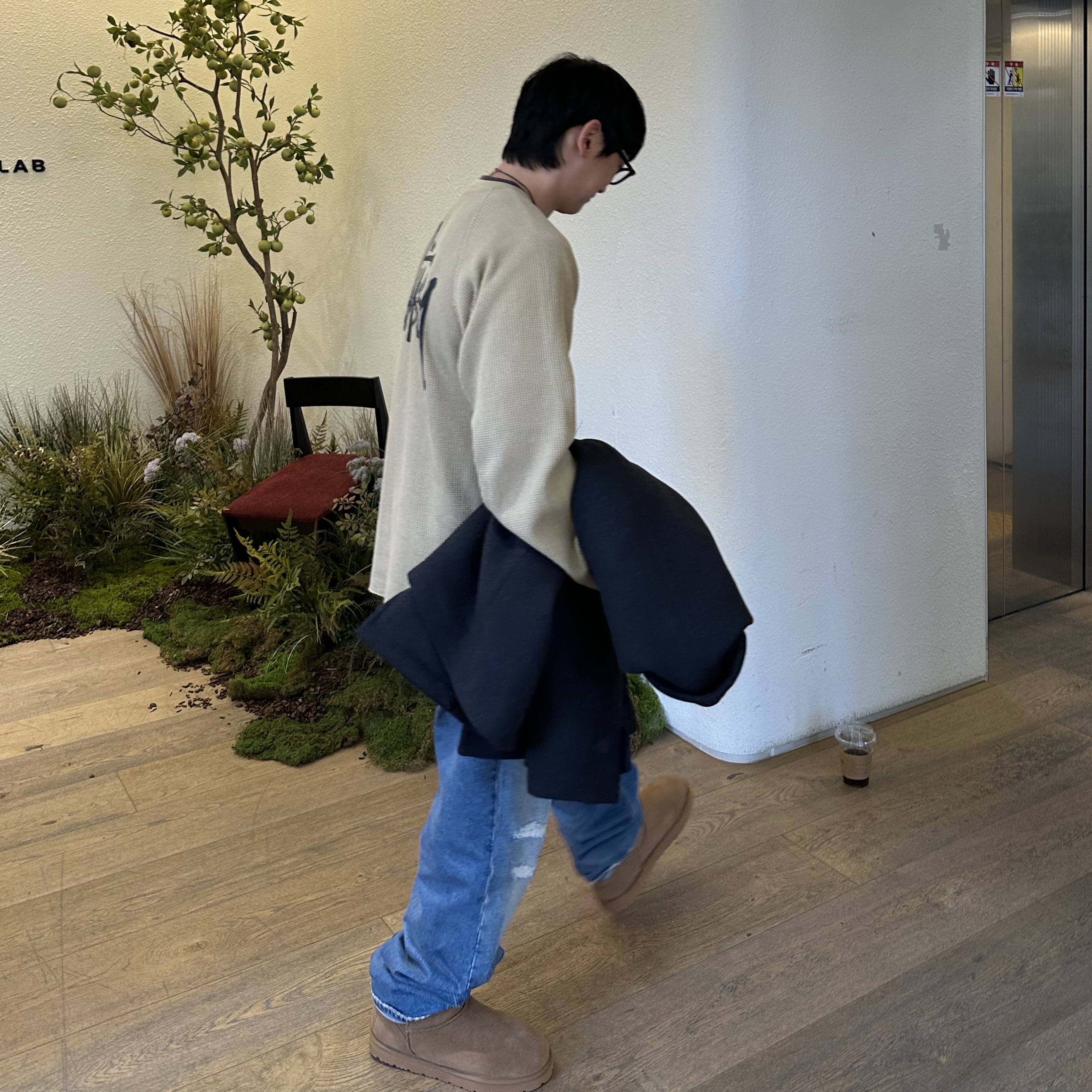 Stussy Raglan Thermal LS Crew Sand, Kinchi x Non Parking N Snow Camel 착용 스타일 - 4