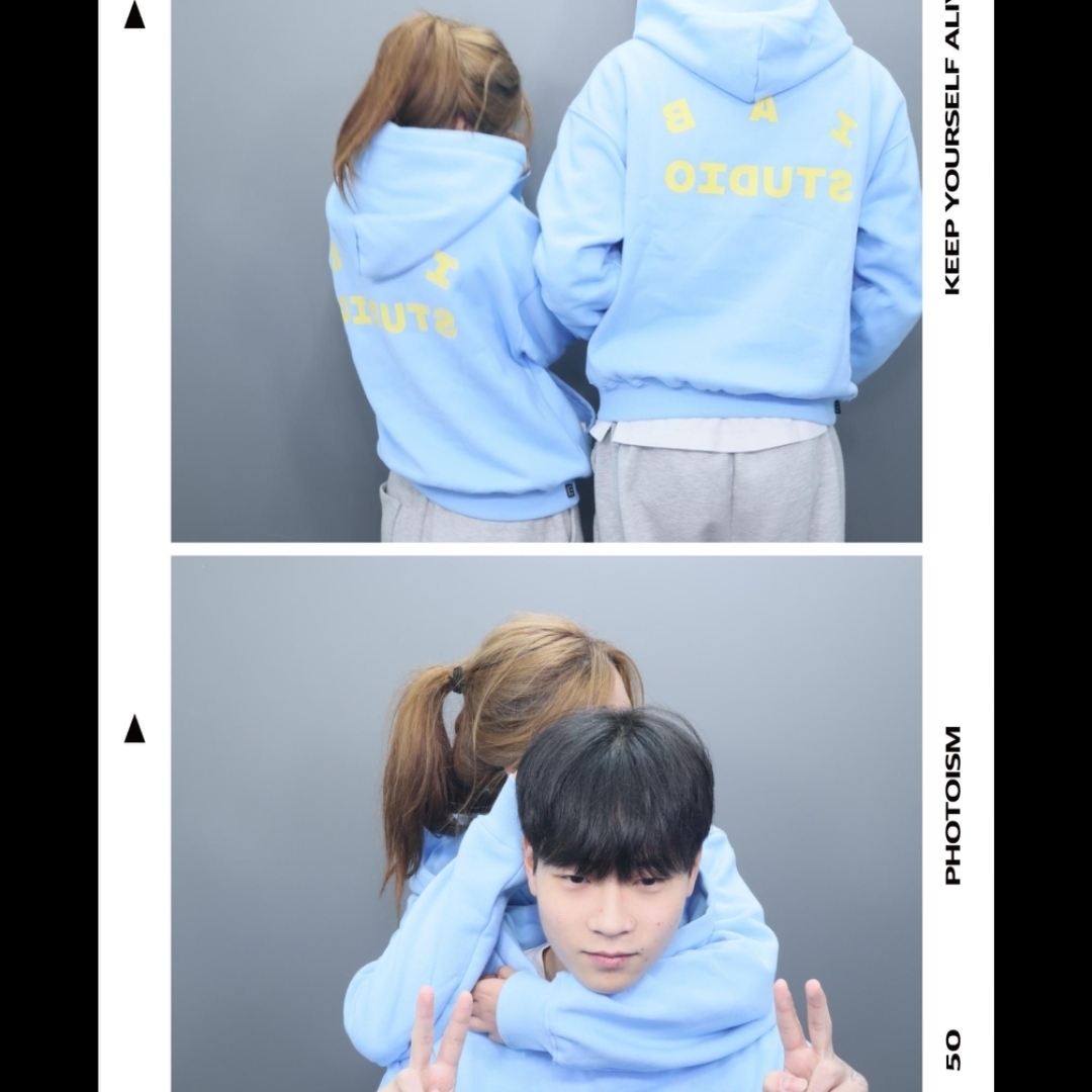 IAB Studio Hoodie Sky Blue Lemon 착용 스타일