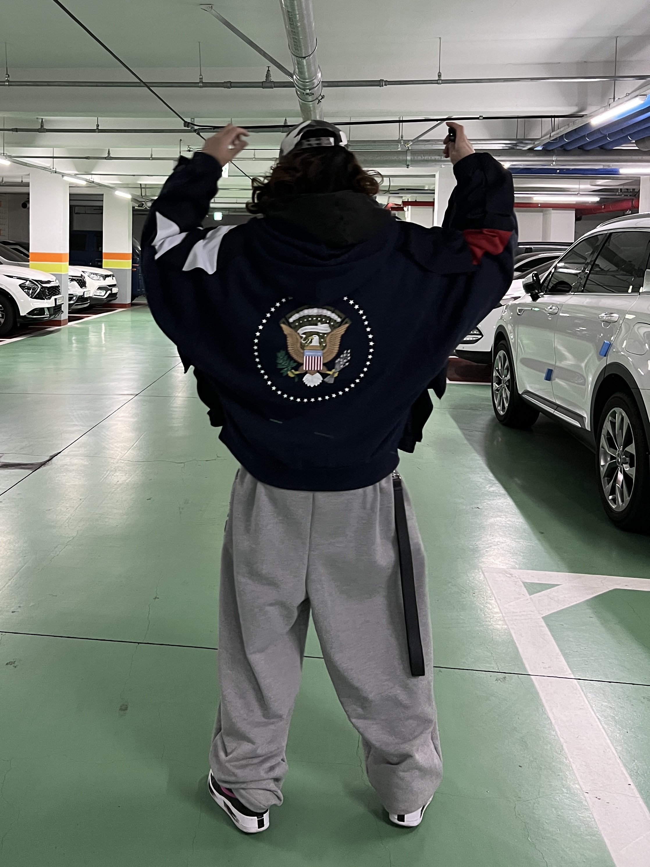 Project G/R Crashed Cap City Camo, Project G/R Hybrid Hooded Track Jacket Navy 착용 스타일 - 6